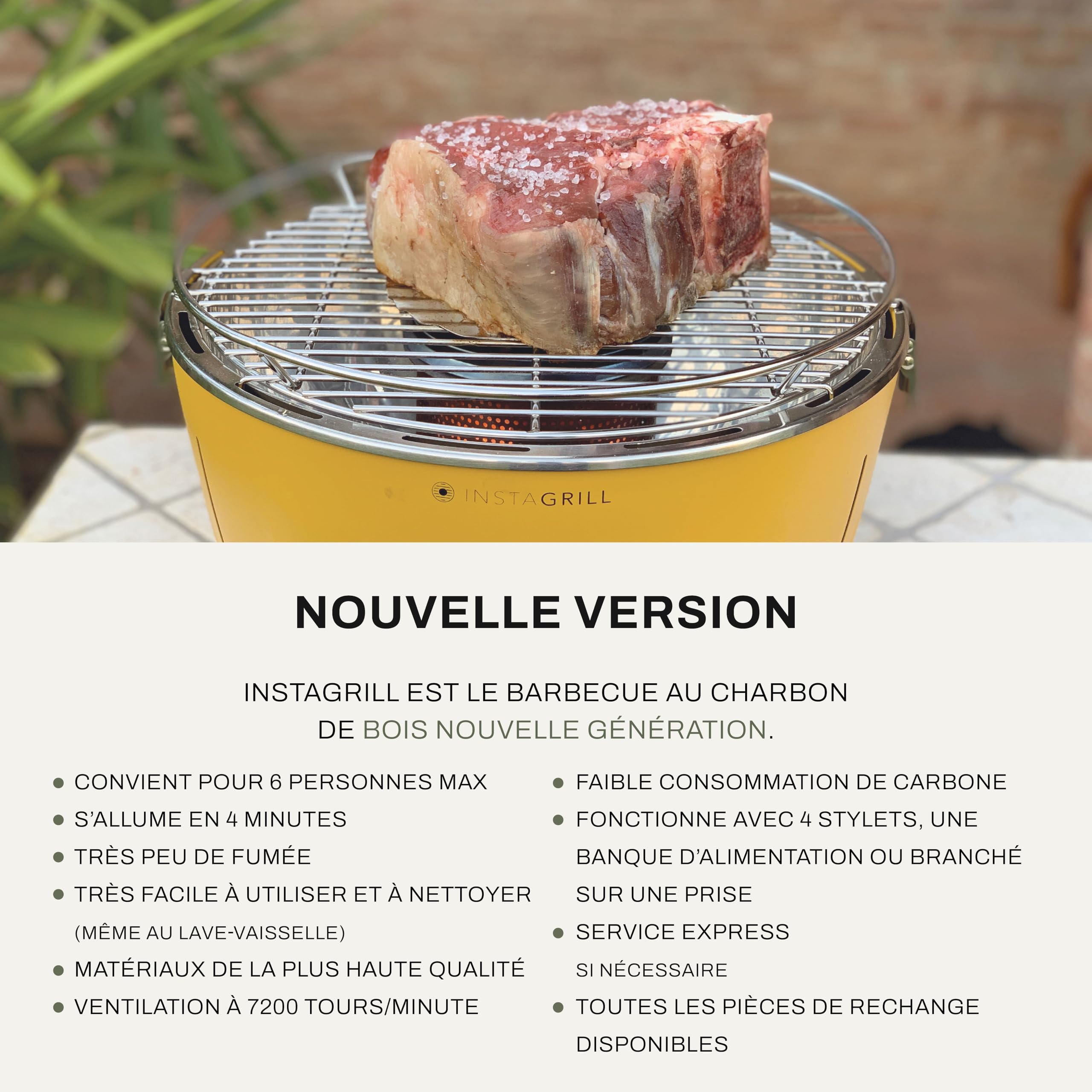 Classe Italy | Barbecue à charbon grille en fonte, couvercle de cuisson four et plaque. Balcon, portable. Batterie rechargeable, charbon et gel pour allumage inclus.