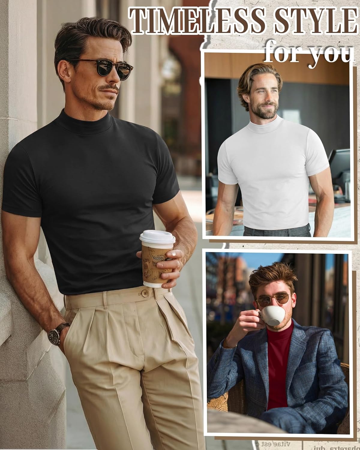 Ficerd 4 Pack Men's Mock Neck T Shirts, Short Sleeve Mock Turtleneck Undershirt Pullover Basic Tops Causal Solid Tee for Men - Image 5