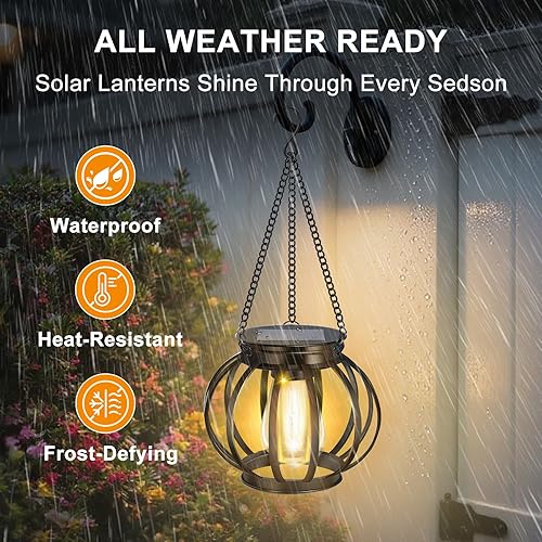 Miniatura 3 de Paquete de 2 faroles solares para exteriores, impermeables, decoración de jardín, regalos de cumpleaños de Navidad para mujeres, mamá, abuela,