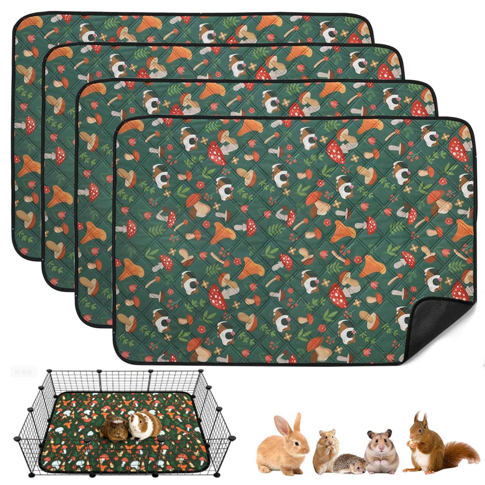 4 Packs Guinea Pig Cage Liner - 45x60cm Quick Absorbent Guinea Pig Pee Pads, Washable Reusable & Air Dried Pee Pad, Hamster Cage Liner Beding for Small Animals Cat Chinchillas Hamster Rabbit (45x60cm)