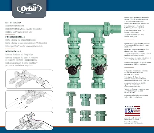Vista 38 de Colector premontado con cable sencillo, de la marca Orbit, 2 válvulas, 1, Verde