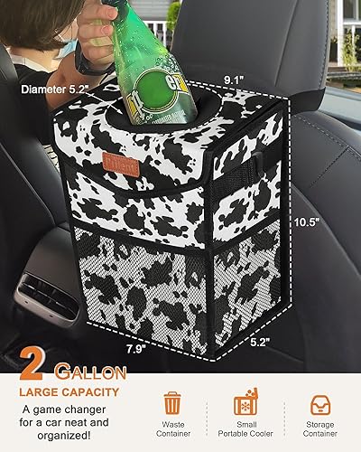 Vista 90 de Bote de basura para automóvil con tapa, bonito cubo de basura a prueba de fugas para colgar el vehículo, pequeño organizador portátil para asientos