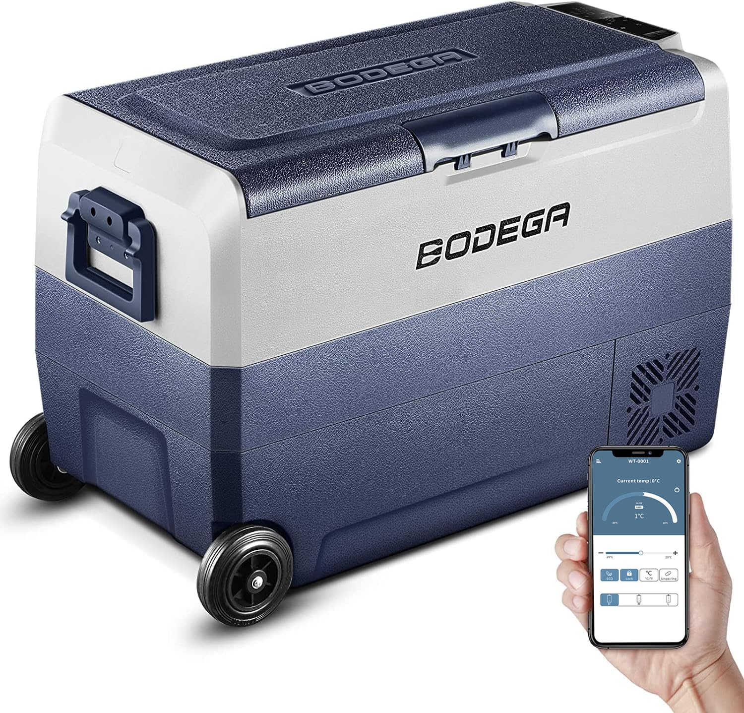 BODEGACOOLER 12 Volt Car Refrigerator,53Quart RV Fridge APP Control, Portable Car Freezer, (50L) -4℉-68℉ RV Electric Compressor Cooler 12/24V DC and 100-240V AC for Outdoor,Camping,Travel,Road Trip
