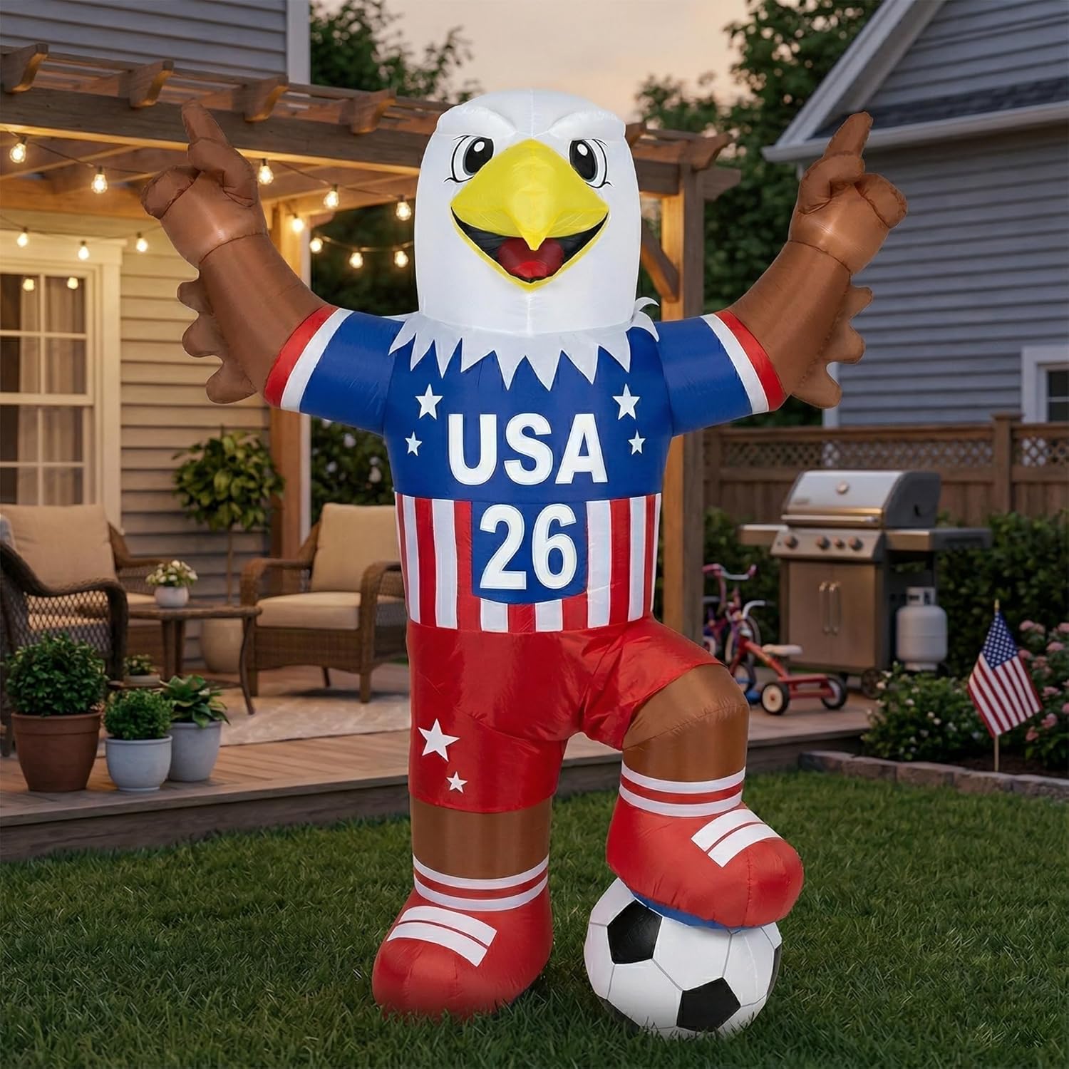 6ft World Cup Inflatable American Eagle with Soccer Ball Decorations Football 2026 Award Blow Ups with Built-in LEDs for Yard Party Lawn Decor