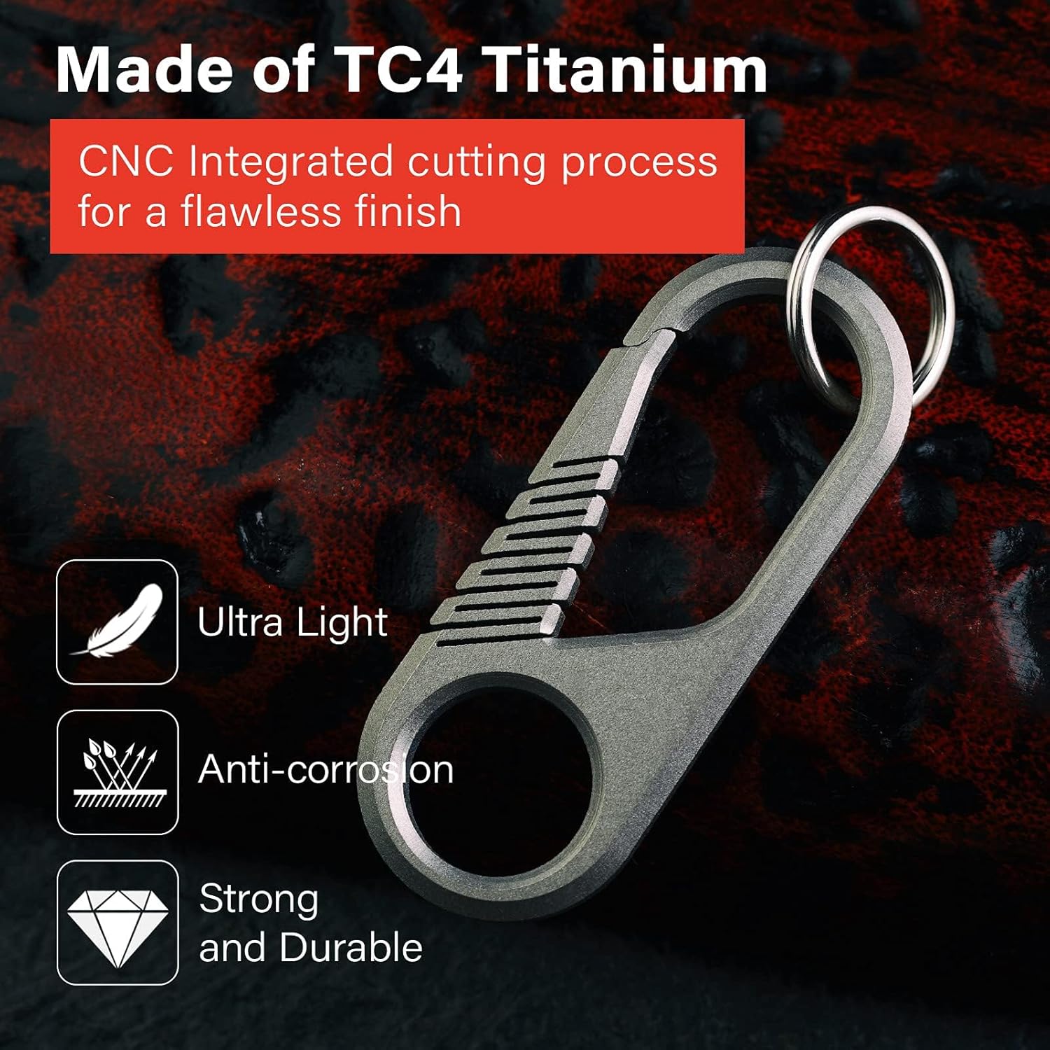 MecArmy CH6 Titanium Carabiner Keychain Clip, EDC Small Backpack Clip Heavy Duty Key Clips Quick Release Key Chain for Keys Outdoors - Image 2