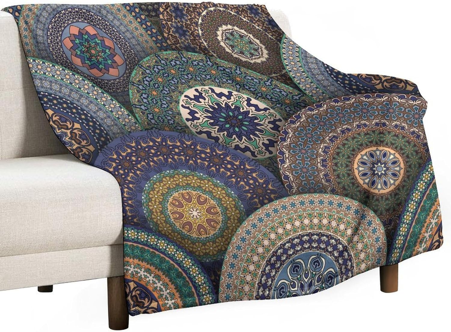 Indian Bohemian Throw Blanket Mandala Design Colorful Boho Floral Pattern Paisley Blanket for Sofa Bed Couch Chair Or Dorm 60"x80"