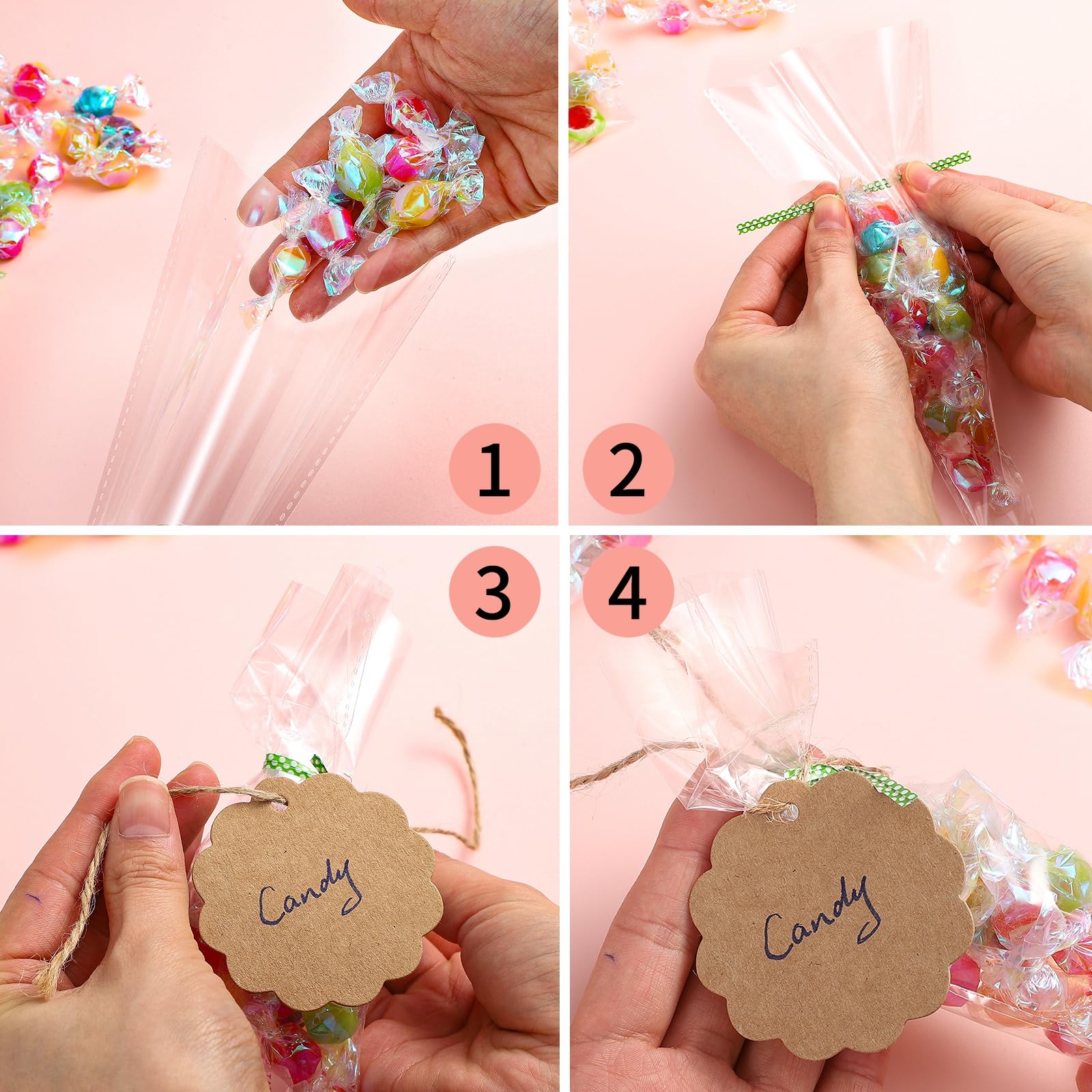 100 Pièces Sachets Transparents Bonbons Sacs Cellophane Cône Bonbons