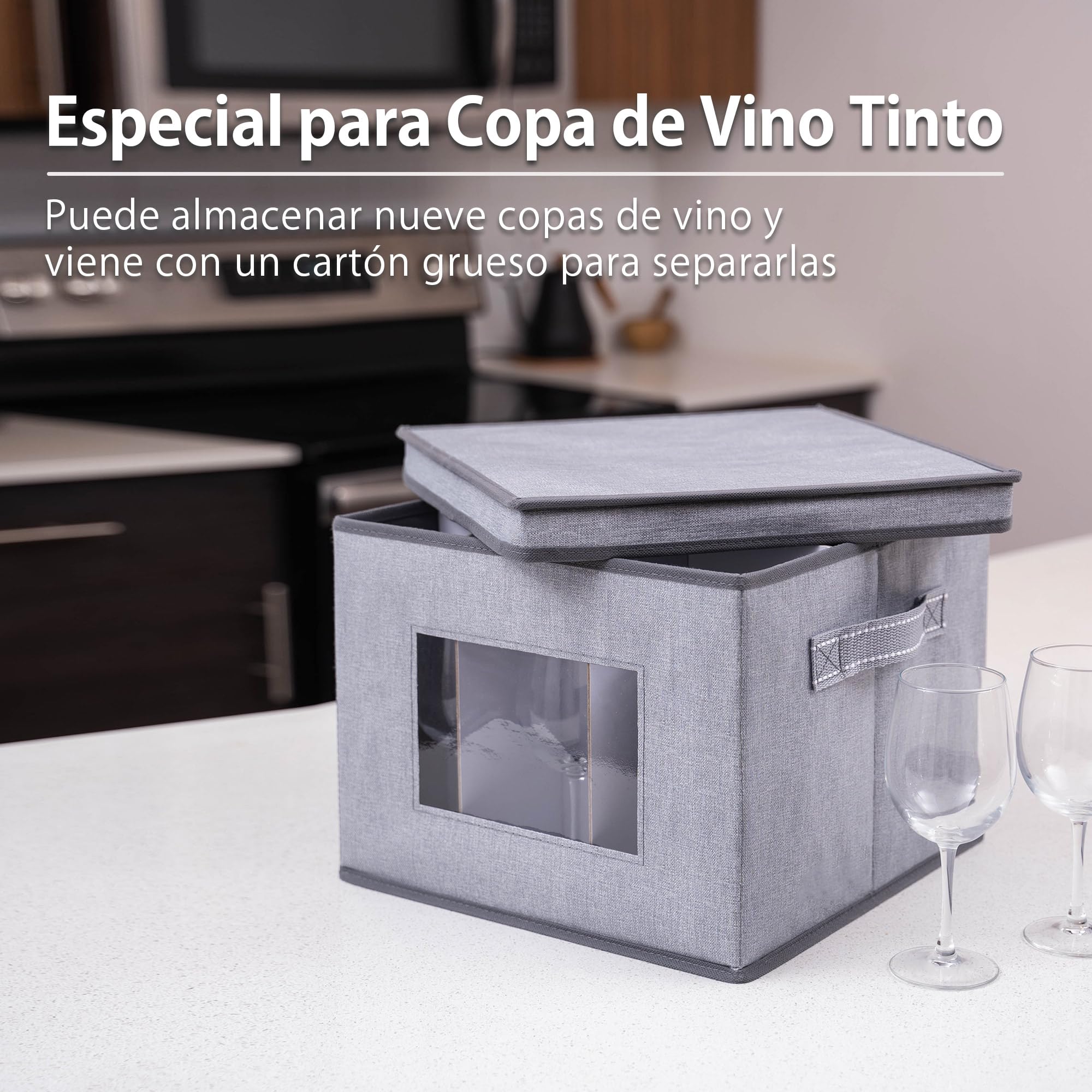 VENO Paquete de 2 cajas tapa y asas, para guardar adornos navideños y cristalería, organizador de cristalería y vajilla, ideal para mudanzas y transporte (copas de vino: paquete de 2)