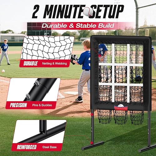 Miniatura 4 de Red de lanzamiento de béisbol de 9 agujeros con bolsillos para lanzar objetivo