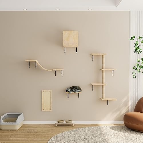 Miniatura 2 de Muebles montados en la pared de árbol para gatos, estantes de escalada para jugar con gatitos y relajarse, incluye tabla de rascar, puente de