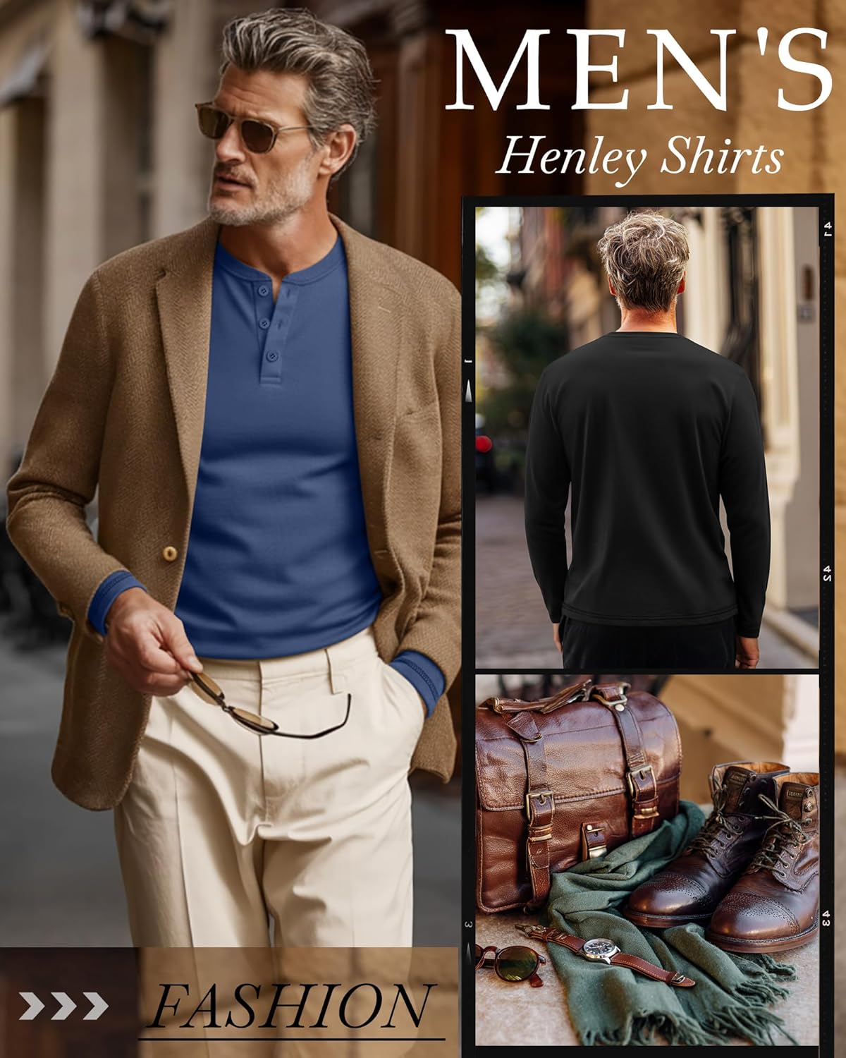 4 Pack Men's Big and Tall Henley T-Shirts, Long Sleeve Crew Neck 3 Button Casual Soft Basic Tee Tops Multipack - Image 4