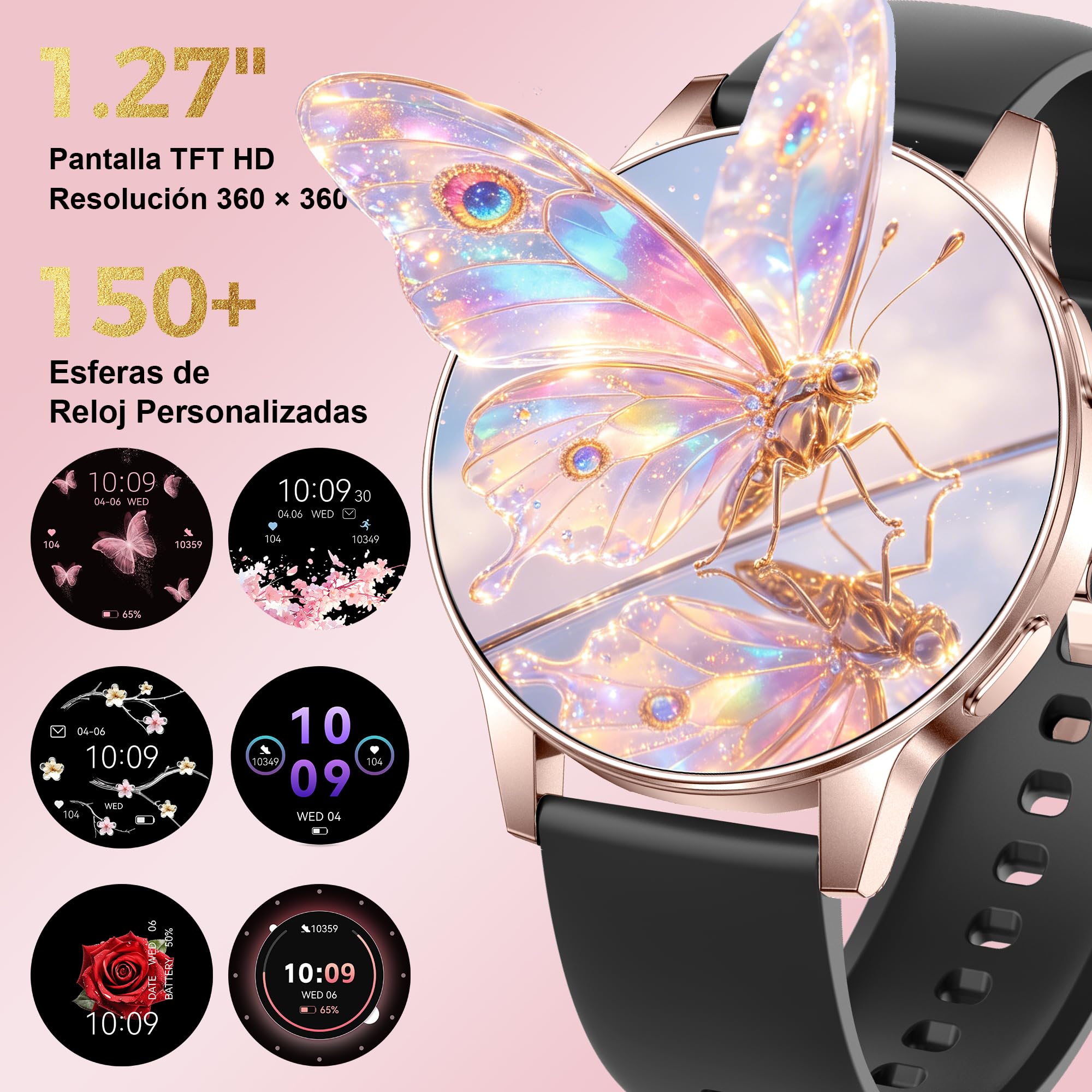 Reloj Inteligente Mujer con Llamadas, 1.27" HD Redondo 3 Correas