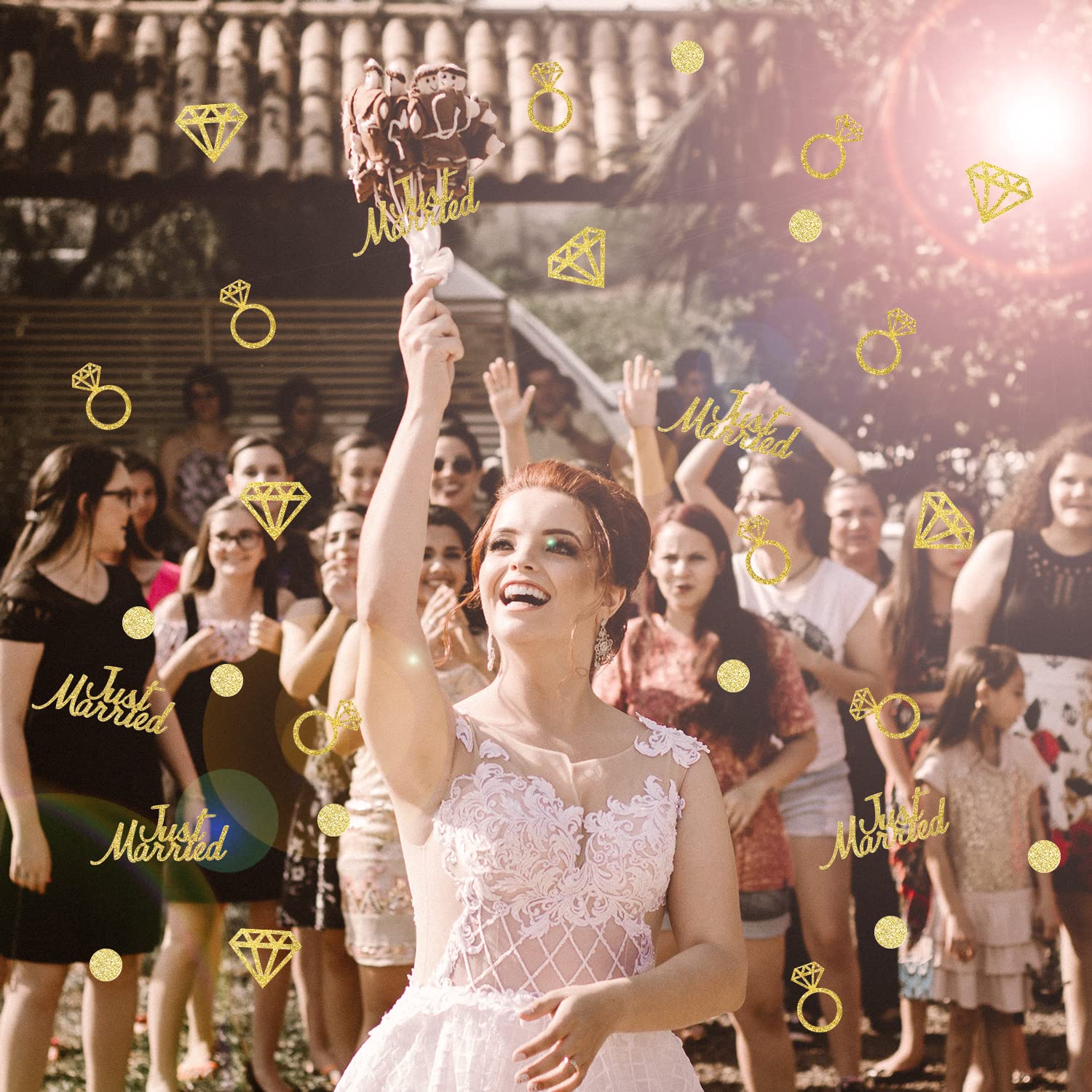300 coriandoli dorati in carta glitterata per matrimonio, anelli di diamanti, decorazioni da tavolo per addio al celibato e addio al celibato