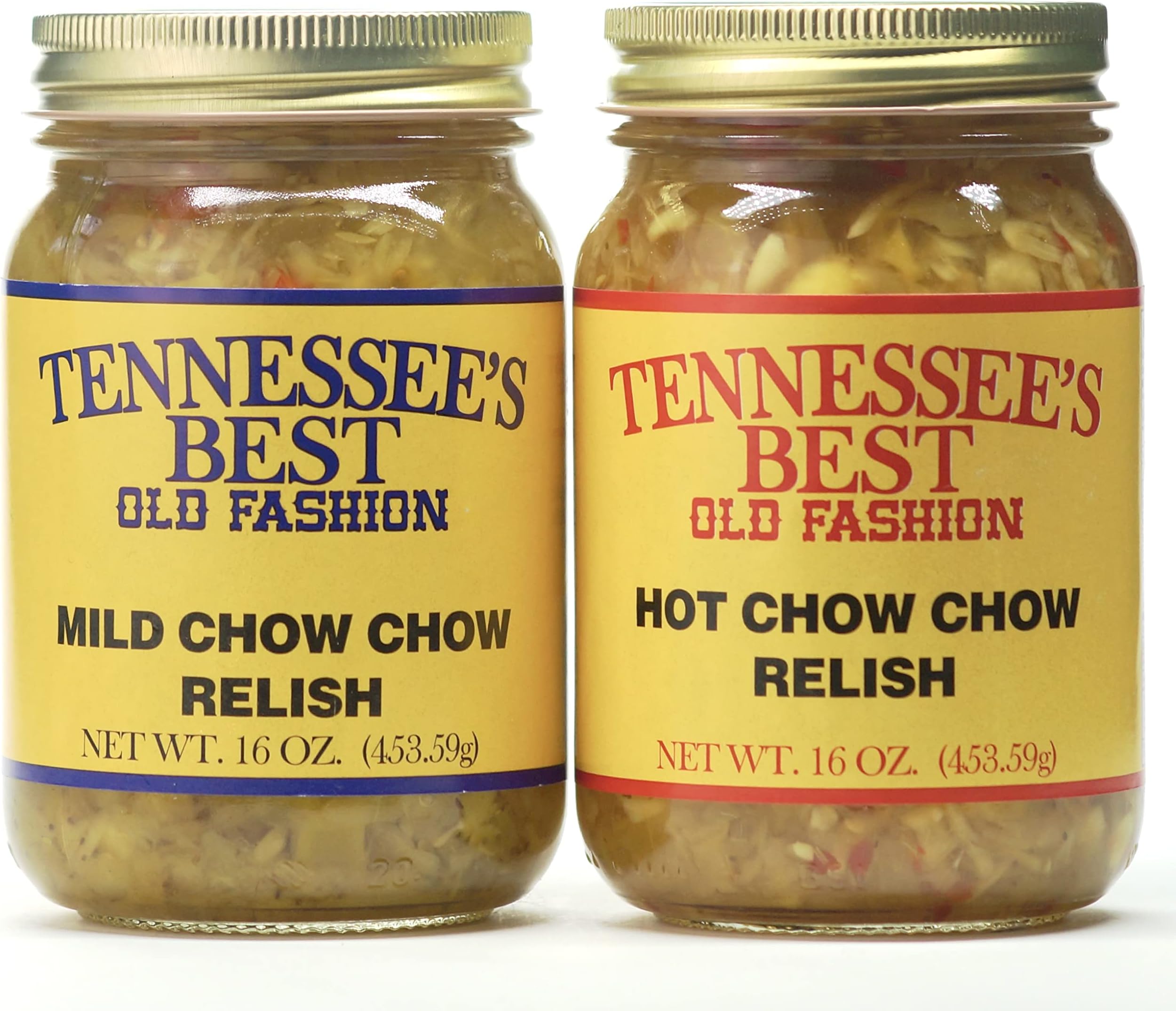 Old Fashion Chow Chow Relish (1-Mild & 1-Hot) 2 Pack | Southern Relish Handcrafted in Small Batches with Simple Ingredients | All Natural Gluten-free Produce in a Jar - Two 16 oz Jars