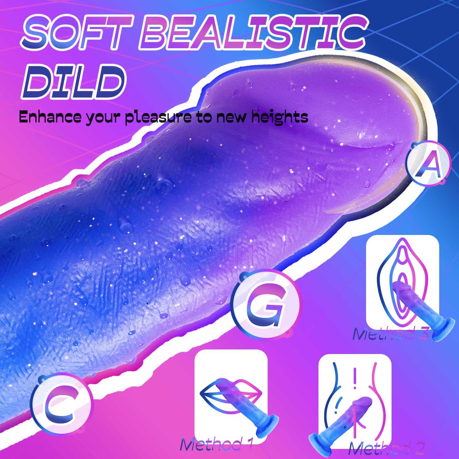 Realistic Dildo Clear Silicone 7.8" Blue-Purple Gradient Dildo with Strong Suction Cup for Women Hand Free Play Flexible Soft Penis Dong, Adult Sex G-spot Dildos Toys for Vaginal and Anal Stimulation