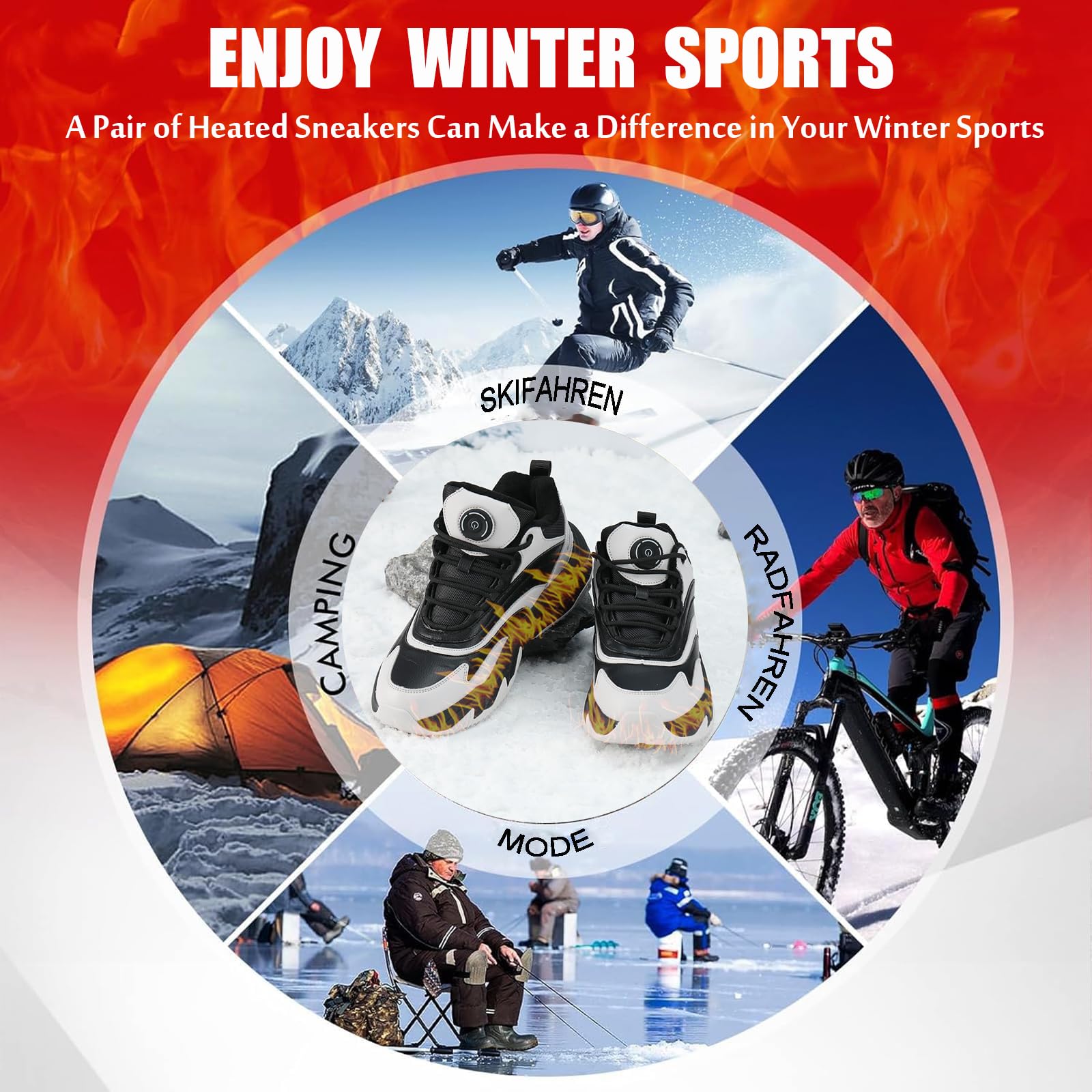 Winter Sneakers Electric Heated for Men and Women, Snow Boots Foot Warmer Rechargeable, Max 20H Heated, Fleece Lining Winter Shoes Warm Waterproof Anti-Slip (Black+White, 7 Men/7.5 Women)