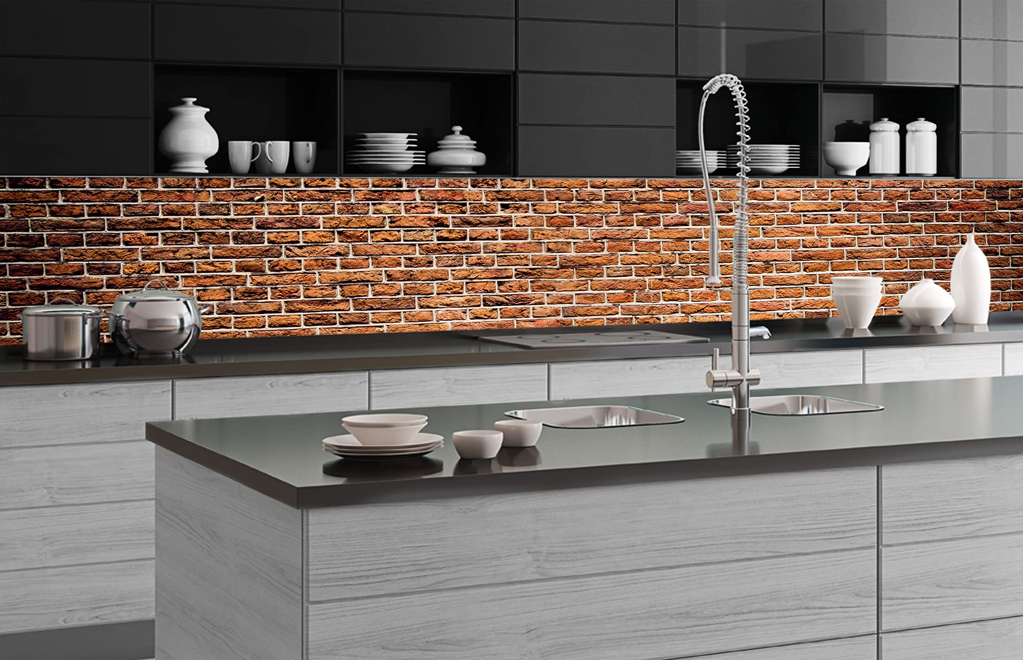 DIMEX LINE Paraschizzi Auto-Adesiva per la Cucina Vecchio Mattone 350 x 60 cm | Resistente all’Acqua | QUALITA‘ Premium