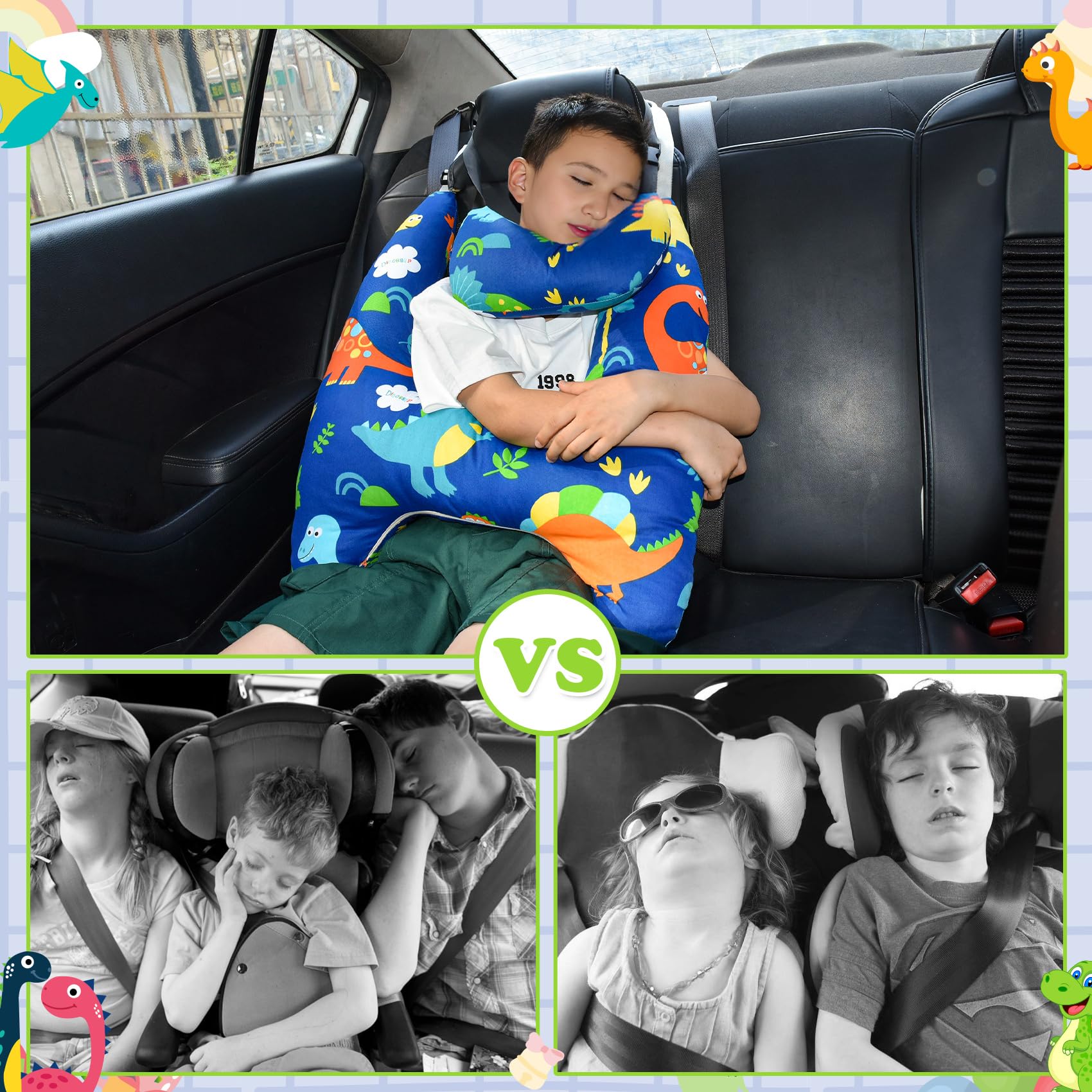 Cojín de viaje para niños en coche, cojín para niños en forma de H, cojín de viaje lavable y cómodo para dormir en el coche, cojín cervical para niños en viajes largos