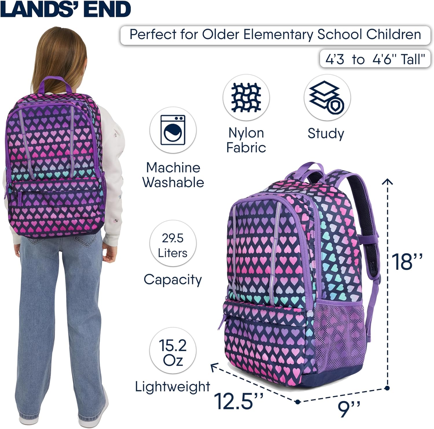 Lands' End Unisex Kids Large ClassMate Lightweight Durable Elementary School Backpack, Rose Violet - Image 6