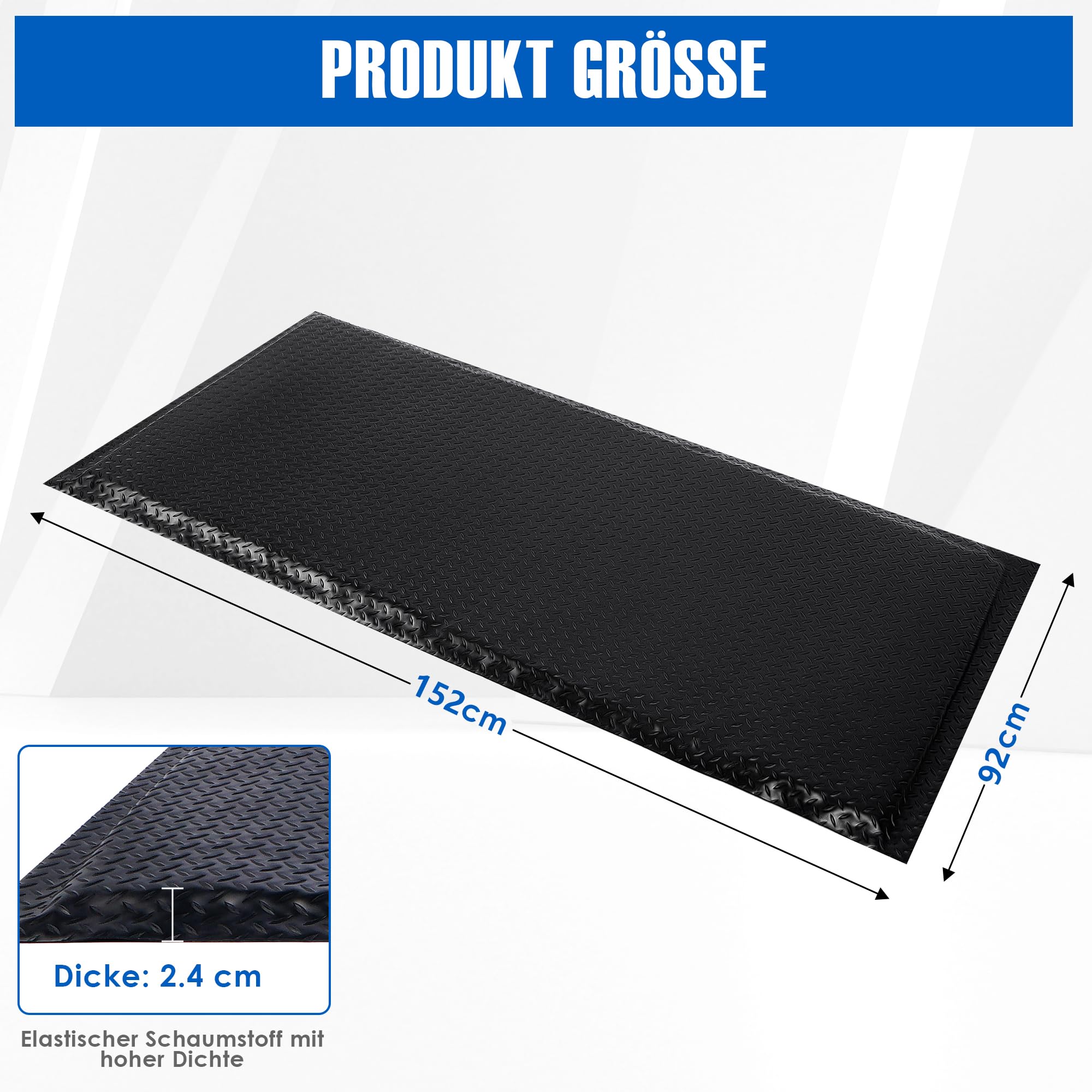 Tappetino anti-stanchezza in PVC, 92 x 152 cm, per scrivania, ergonomico, per postazioni di lavoro in piedi, cucina, officina e nastro di scorrimento (nero)