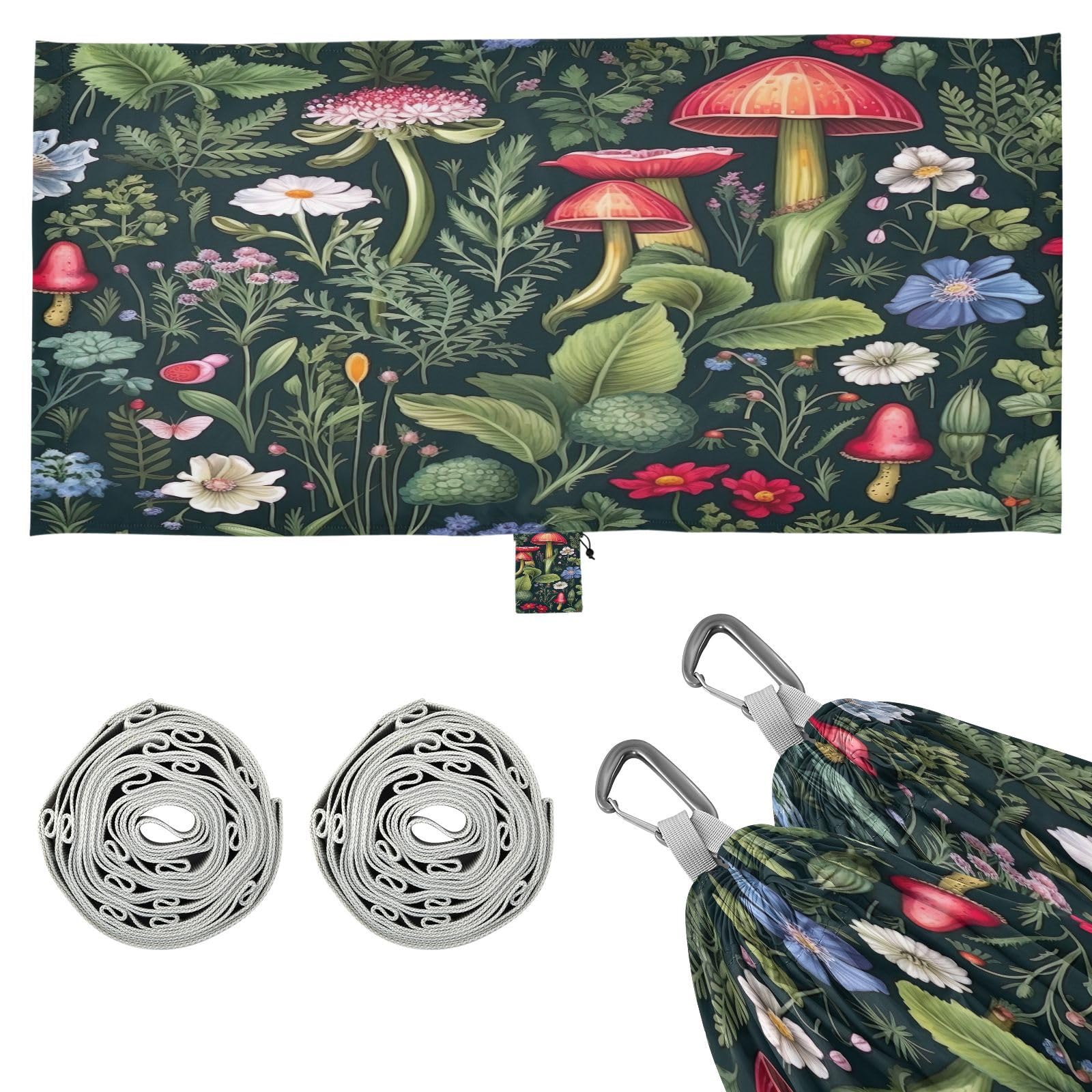 ATTX Wildflowers Mushrooms Camping Hammock - Lightweight & Portable Hammocks, Heavy Duty 330lbs Capacity for Indoor, Hiking, Backpacking, Travel, Backyard, Beach#323