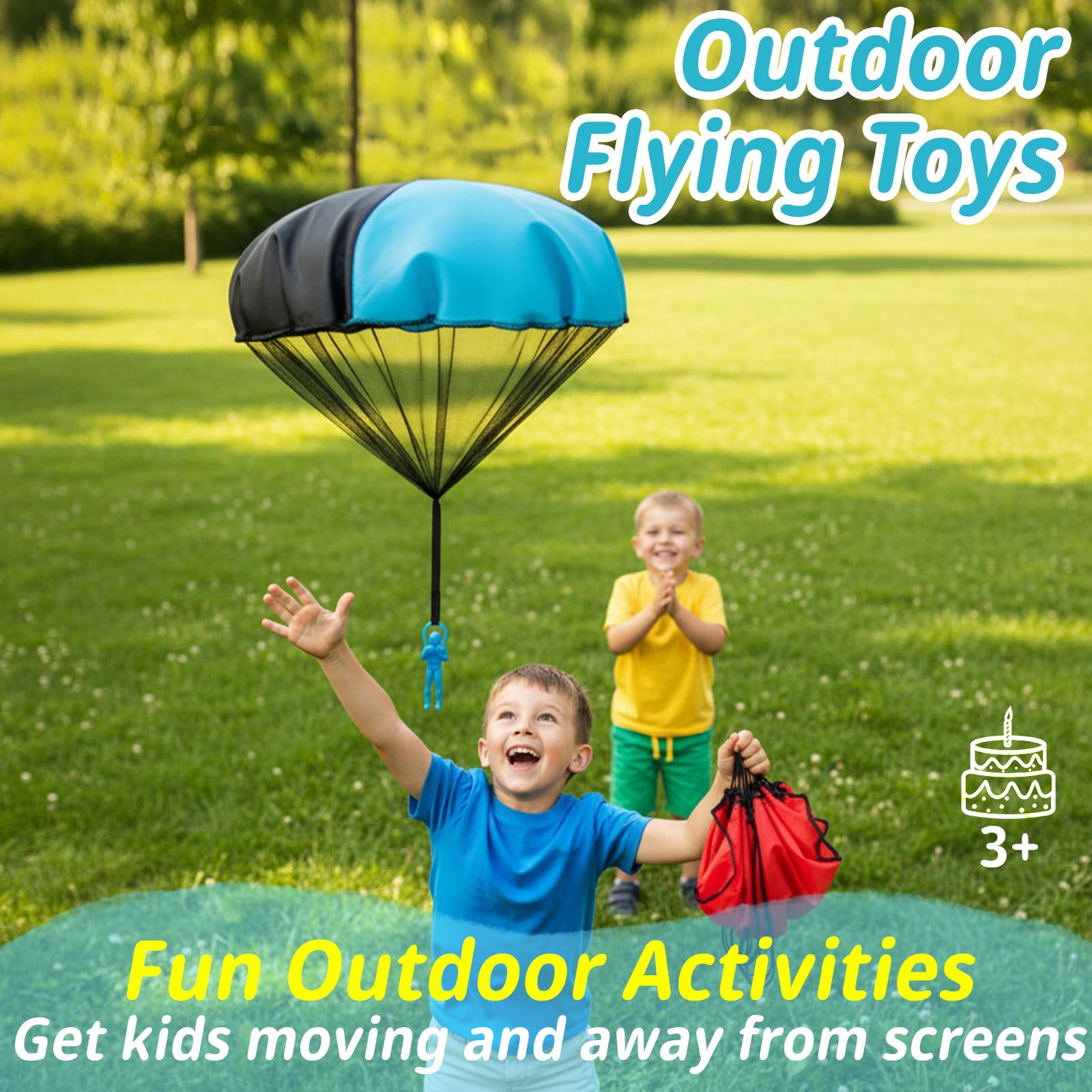 Stocking Stuffers Flying Parachute Toys, Christmas Gifts for Grandkids Kids Teens Boys & Girls, Outdoor Toy 3 4 5 6 7 8 9 10 11 12 13 Year Old, Birthday Thanksgiving Coolest Gift Idea for Child, 4Pcs