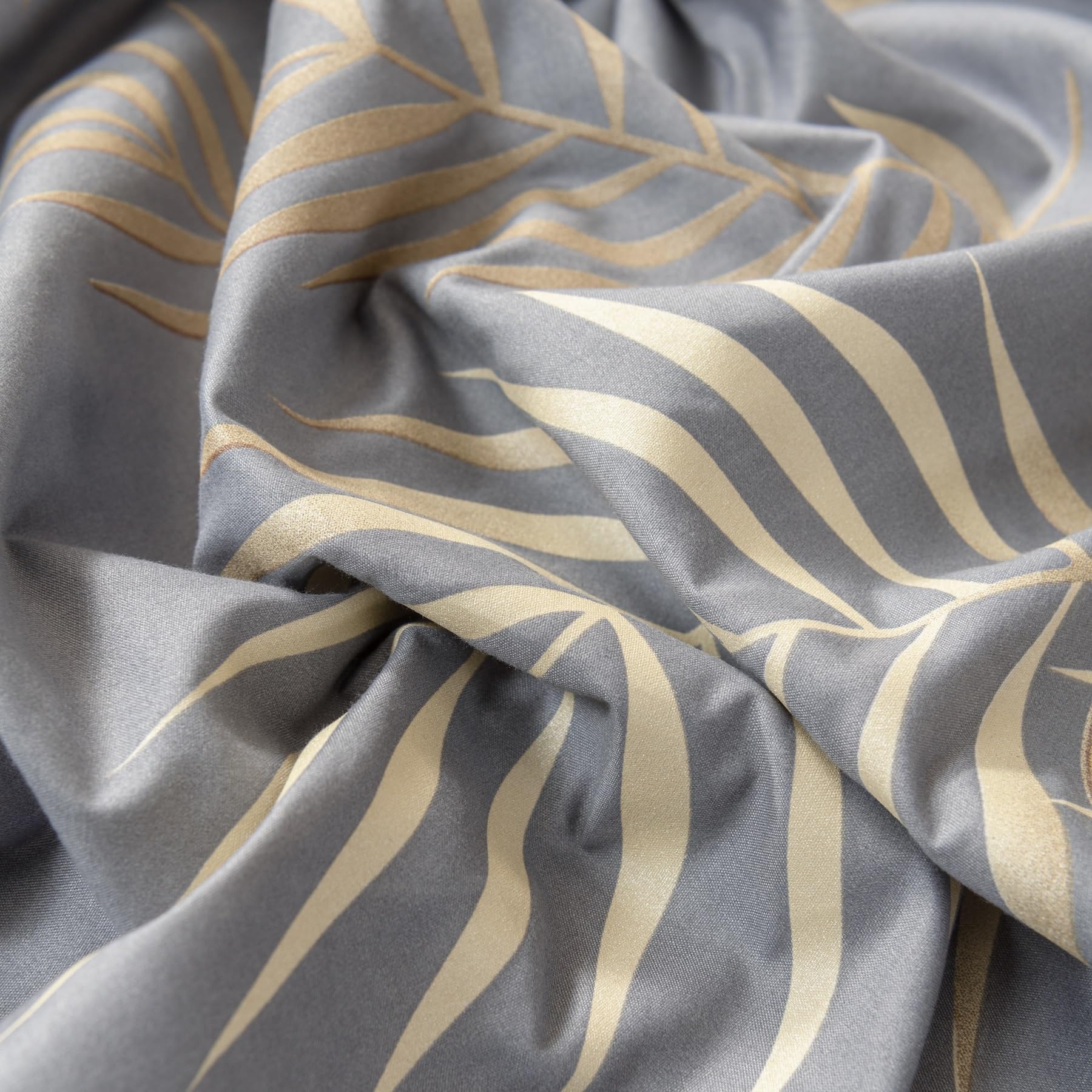Funda nórdica de 240 x 260 cm, hojas de palmera tropicales con motivo dorado gris, juego de ropa de cama de microfibra suave para 2 personas adultas con cremallera y fundas de almohada de 65 x
