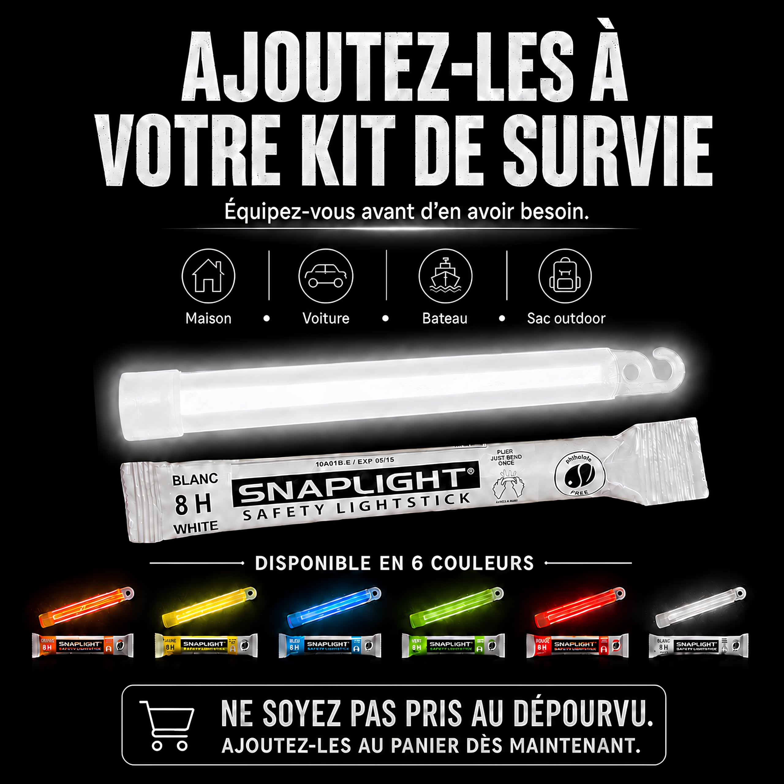 Cyalume Technologies SA8-108098AM Bâton Lumineux, Fluorescent, Durée 8 heures, 15 cm, Blanc (Boîte de 10) | Qualité Militaire, Reach, Made in France, Survie Outdoor Nautique, Ni pile ni batterie, Sans toxiques, Eclairage Urgence