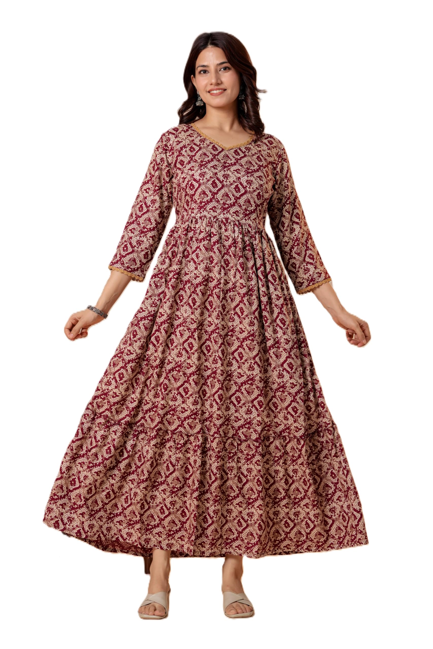 Women's Discharge Print Anarkali Maxi Dress with Nursing Opening-image-20