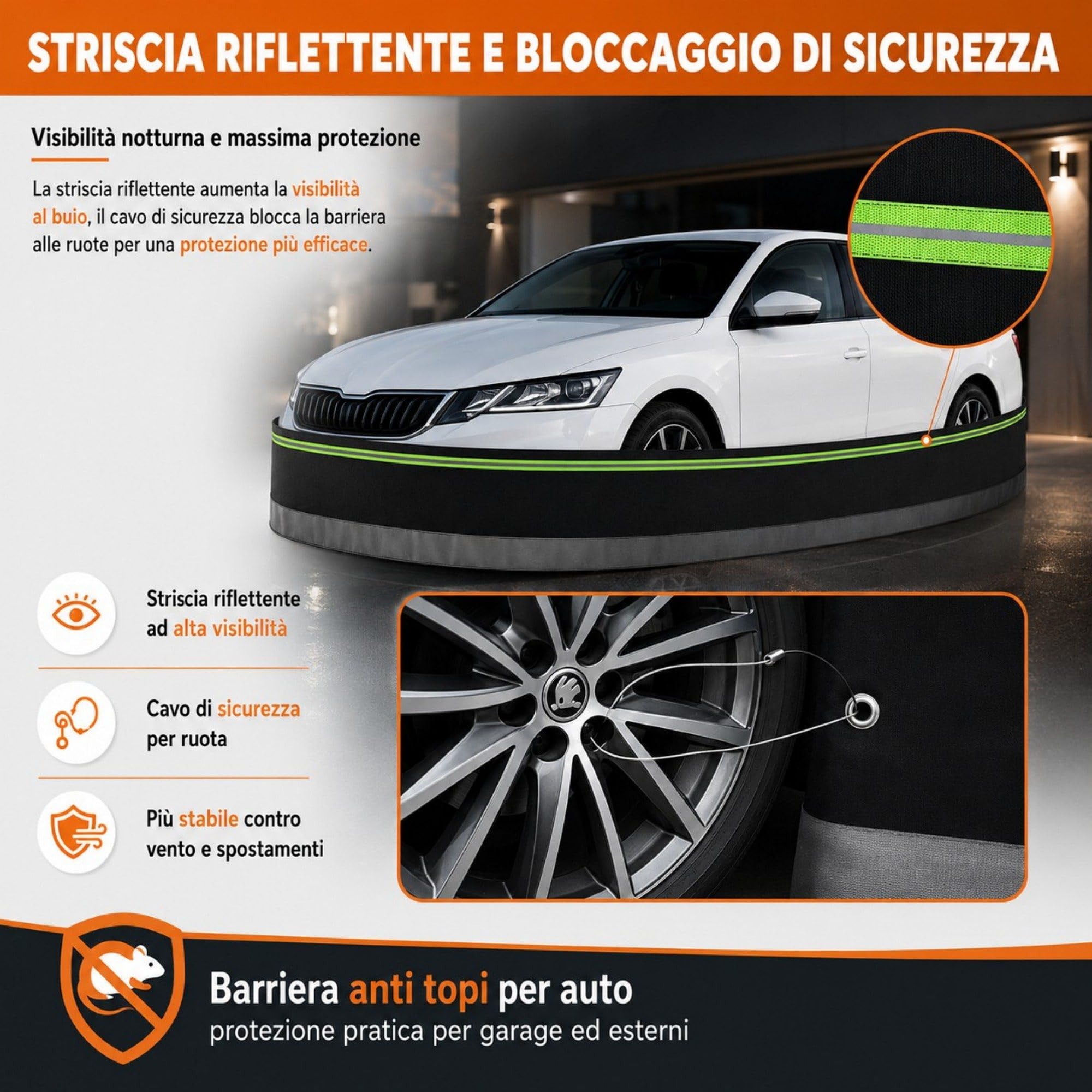 Barriera Anti Topi per Auto, Recinzione Anti-Roditori Riflettente per Vano Motore, Rete Anti-Morso con Strisce Riflettenti, per Garage, Esterni, Camper e Furgoni