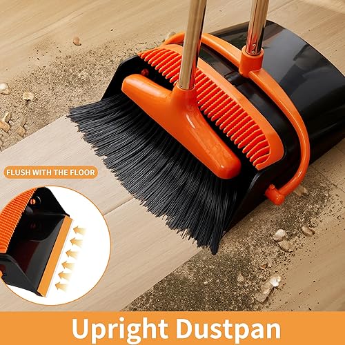 Miniatura 10 de Juego de escoba y recogedor de polvo ligero y vertical para vestíbulo con mango largo para interiores y exteriores para el hogar cocina habitación