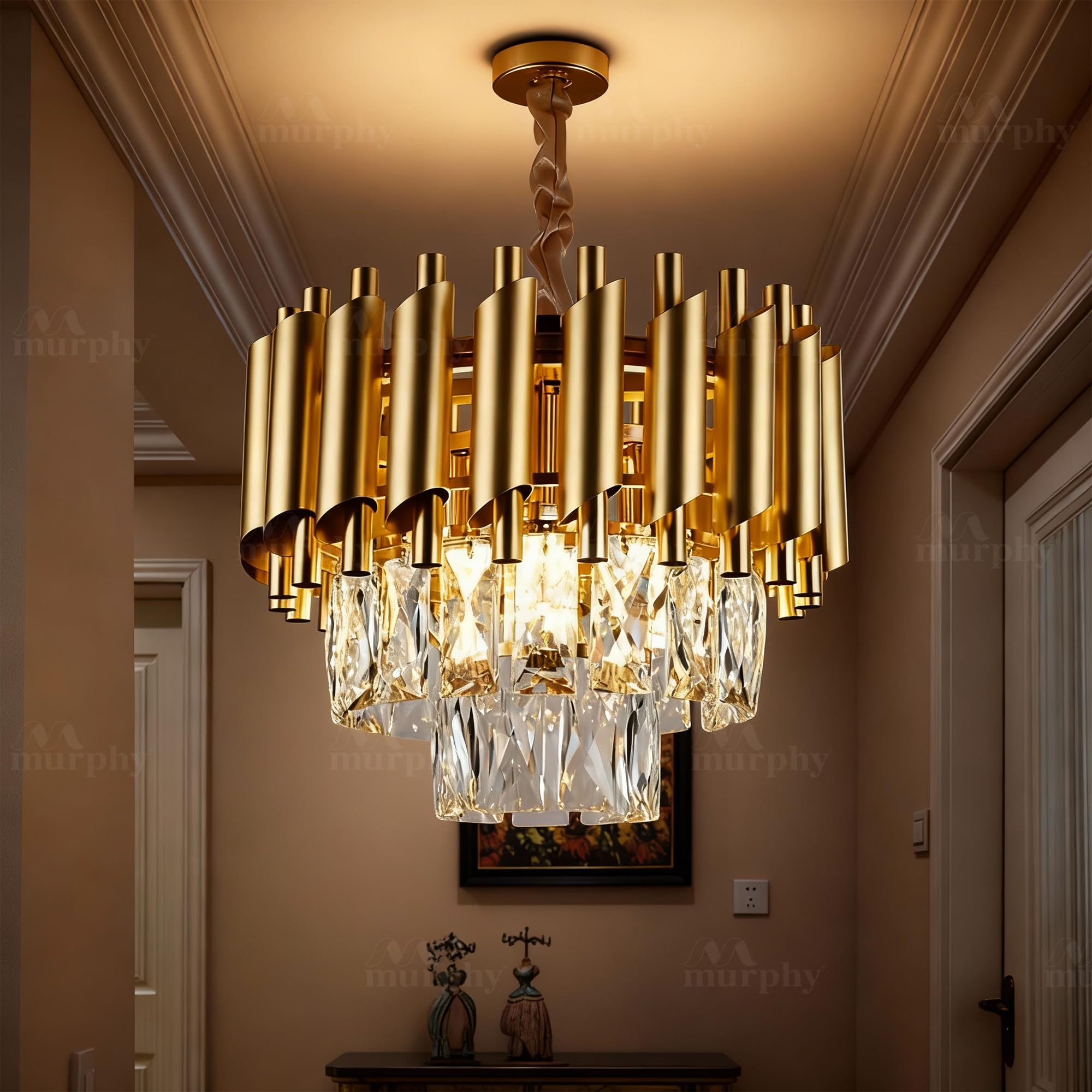 Murphy Radiance 300mm Golden Crystal Pendant Light | Modern Round Ceiling Chandelier for Living Room, Bedroom & Hall (Antique Gold, 3-in-1 LED Plate – Warm White, Natural White, Cool White)-image-16