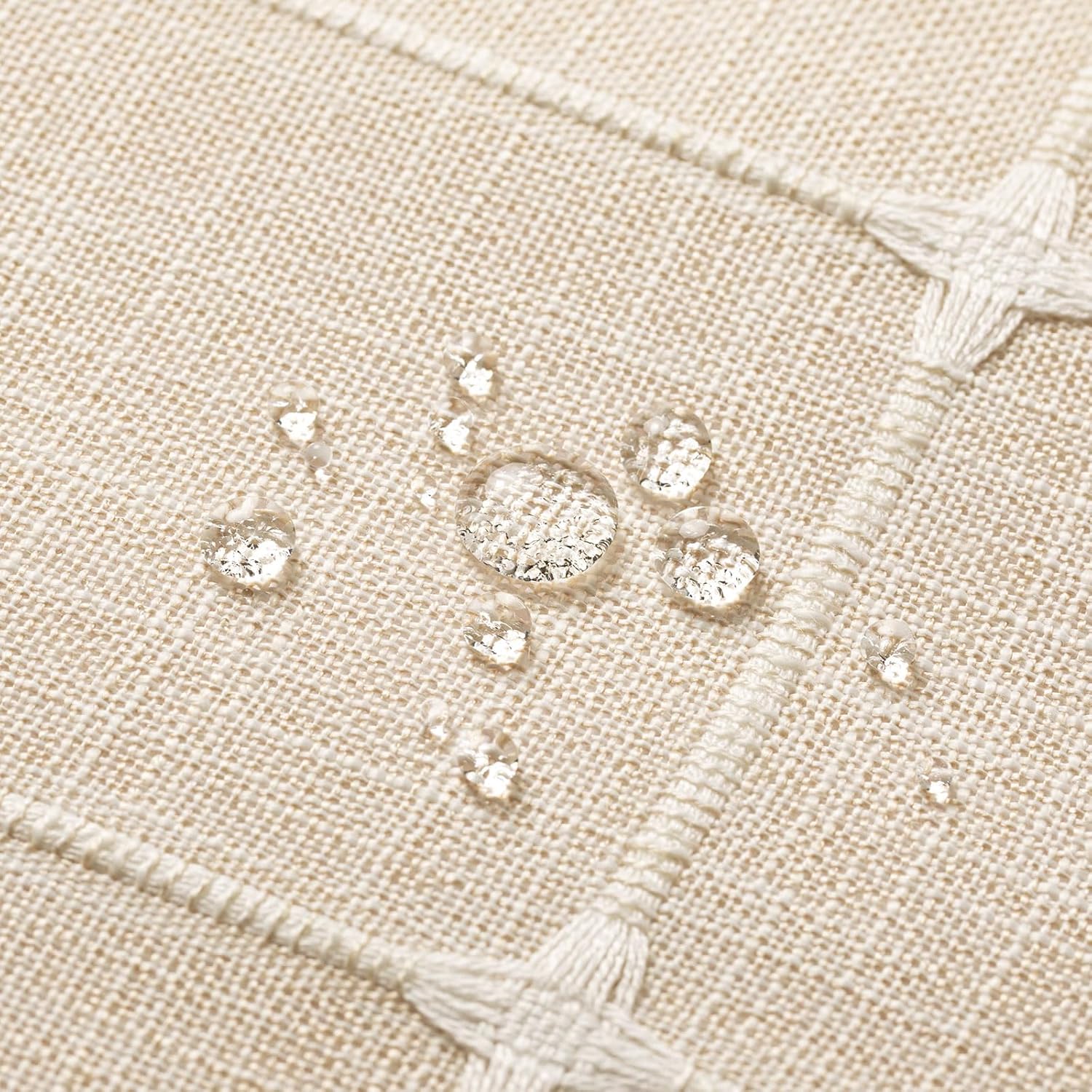 MitoVilla Beige Boho Shower Curtains for Modern Farmhouse Bathroom Decor, Cream Vintage Country Thick Polyester Linen Fabric Shower Curtain, Rustic Tassel Cloth Shower Curtain, 72 x 72