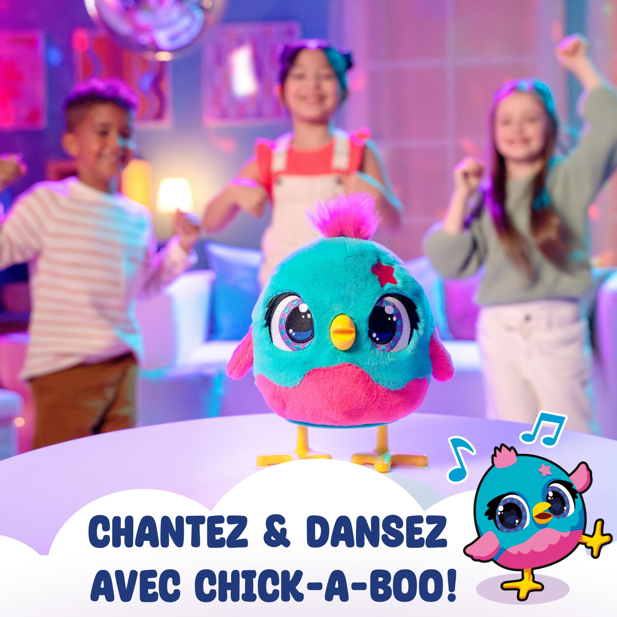 Chick-a-Boo - Peluche Electronique Interactive - Poule Qui Pond des œufs - Parle, Chante, Danse - Chatouille-la - Plus de 50 Sons et réactions - Jouet Fille et garçon - Dès 3 Ans