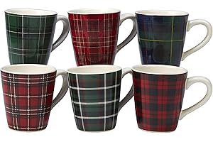 Certified International Christmas Plaid 16 oz. Mug, Set of 6 Assorted Designs