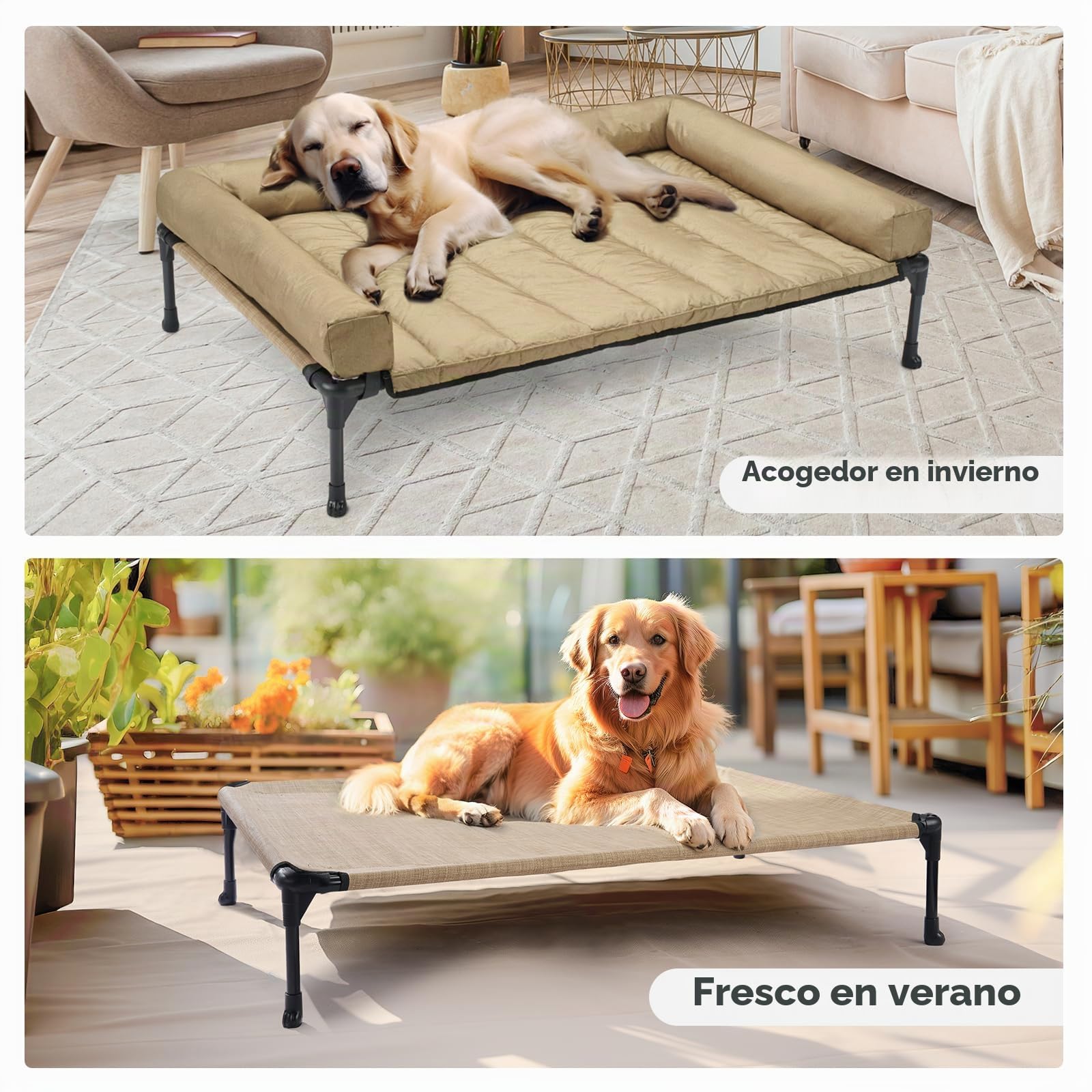 Veehoo Cama elevada refrescante para perro, impermeable, extraíble, con almohada, cuna elevada para mascotas con malla transpirable, pies antideslizantes, sofá cama para perros para interiores y
