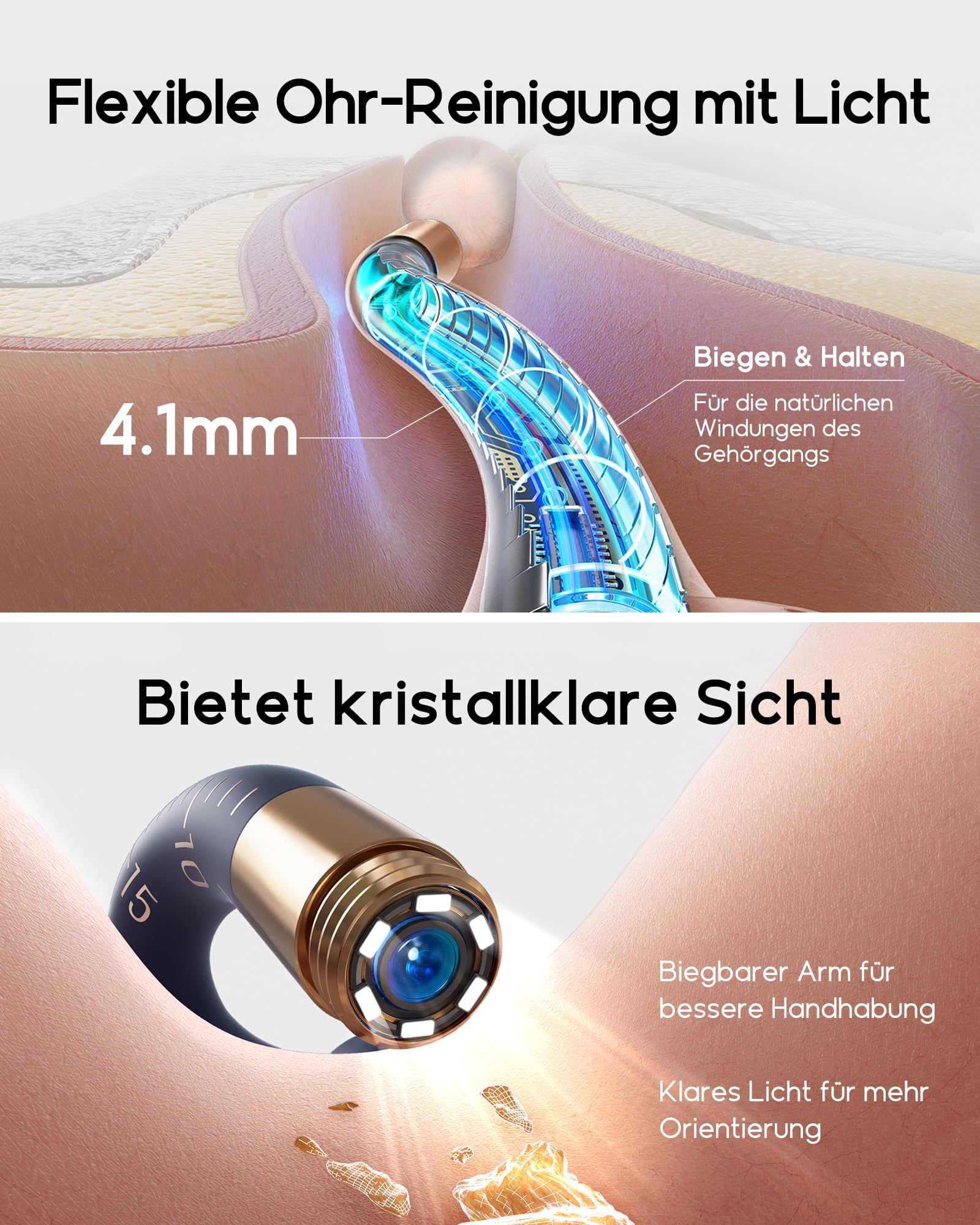 Bebird Ohrenschmalz Entferner Otoskop, 1920P HD Flexibler Ohrreiniger kamera mit Pinzette, Ohrenreiniger Kamera mit Ersatzspitzen für Ohren/Nasen/Hals-Untersuchungen für Erwachsene,Kinder-Blau
