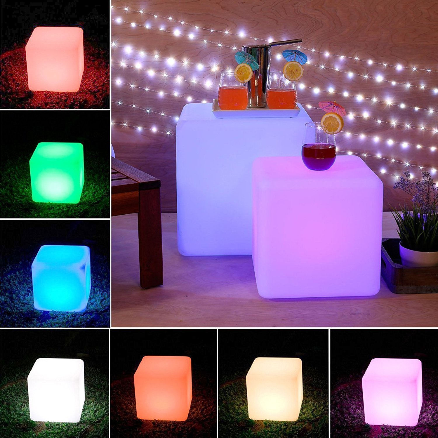 LED Cube Mood Light, Impermeable Recargable Lámpara Luz flotante,Dimmable Luz nocturna LED Luz decorativa con control remoto y 16 Modo de iluminación (20CM/7.9'')