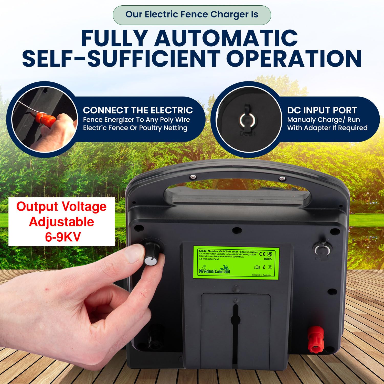 Solar Electric Fence Charger 8kV – 0.2 Joules, 3-Mile Range, 10000mAh Battery For Livestock, Garden Protection