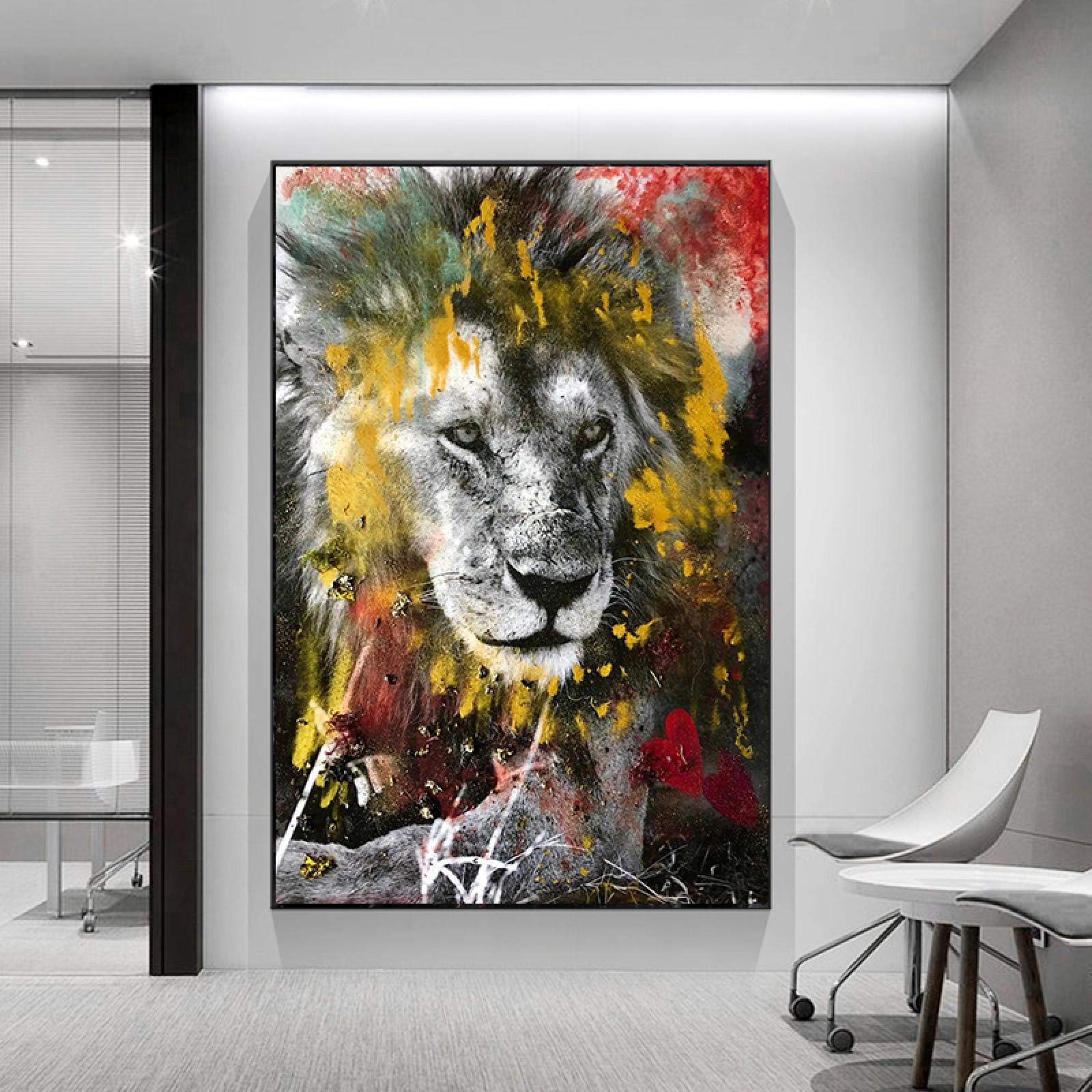 Amazon.co.jp: 抽象的なカラフルなライオンキャンバス絵画アート