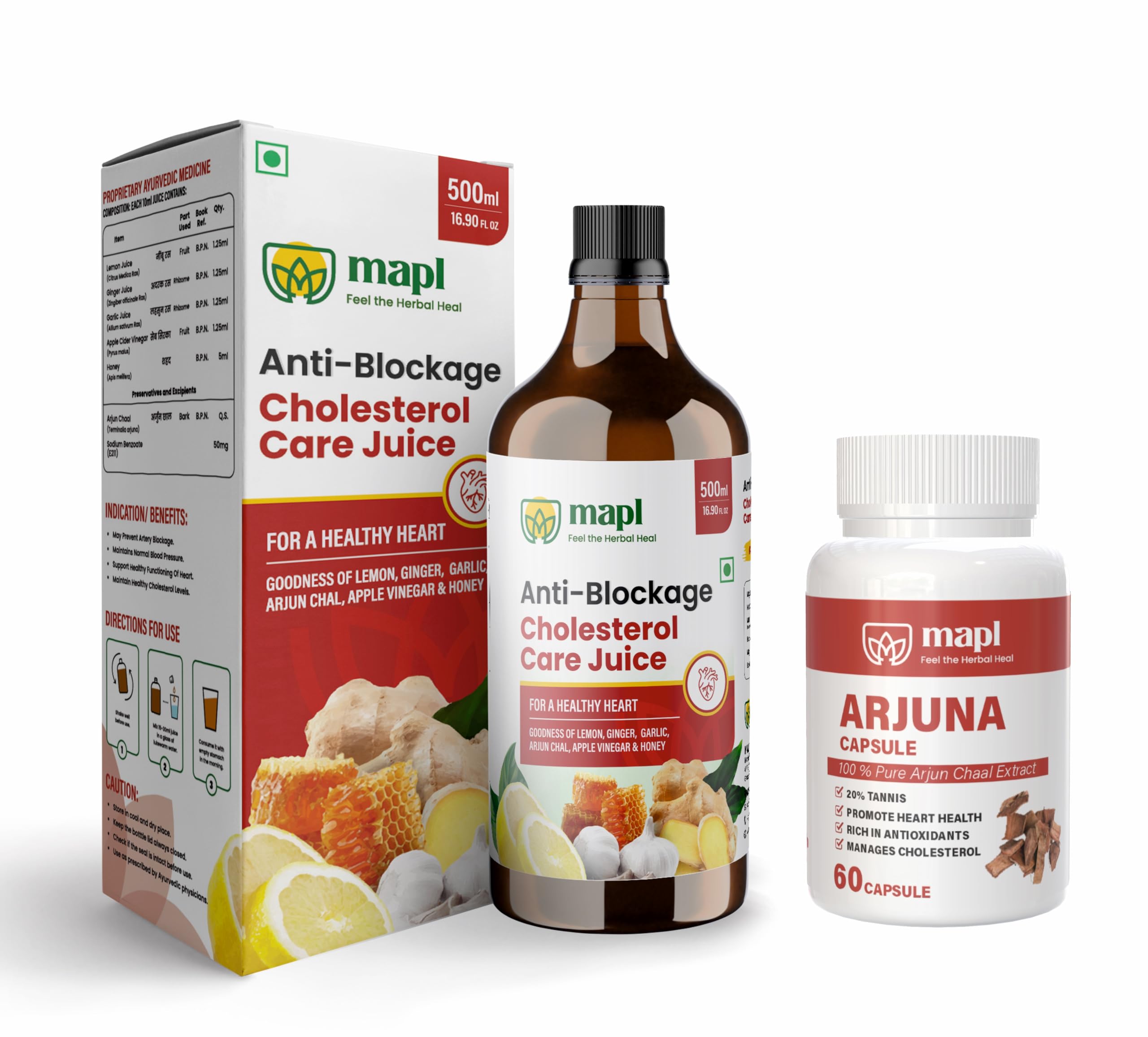 MAPL Anti Blockage Juice & Arjun Chaal Capsule Combo | Natural Heart rejuvenator 100% Ayurvedic Cholesterol Care | (500ml Juice + 60 Capsule) (B0DBZX9WJY) Amazon Price History, Amazon Price Tracker