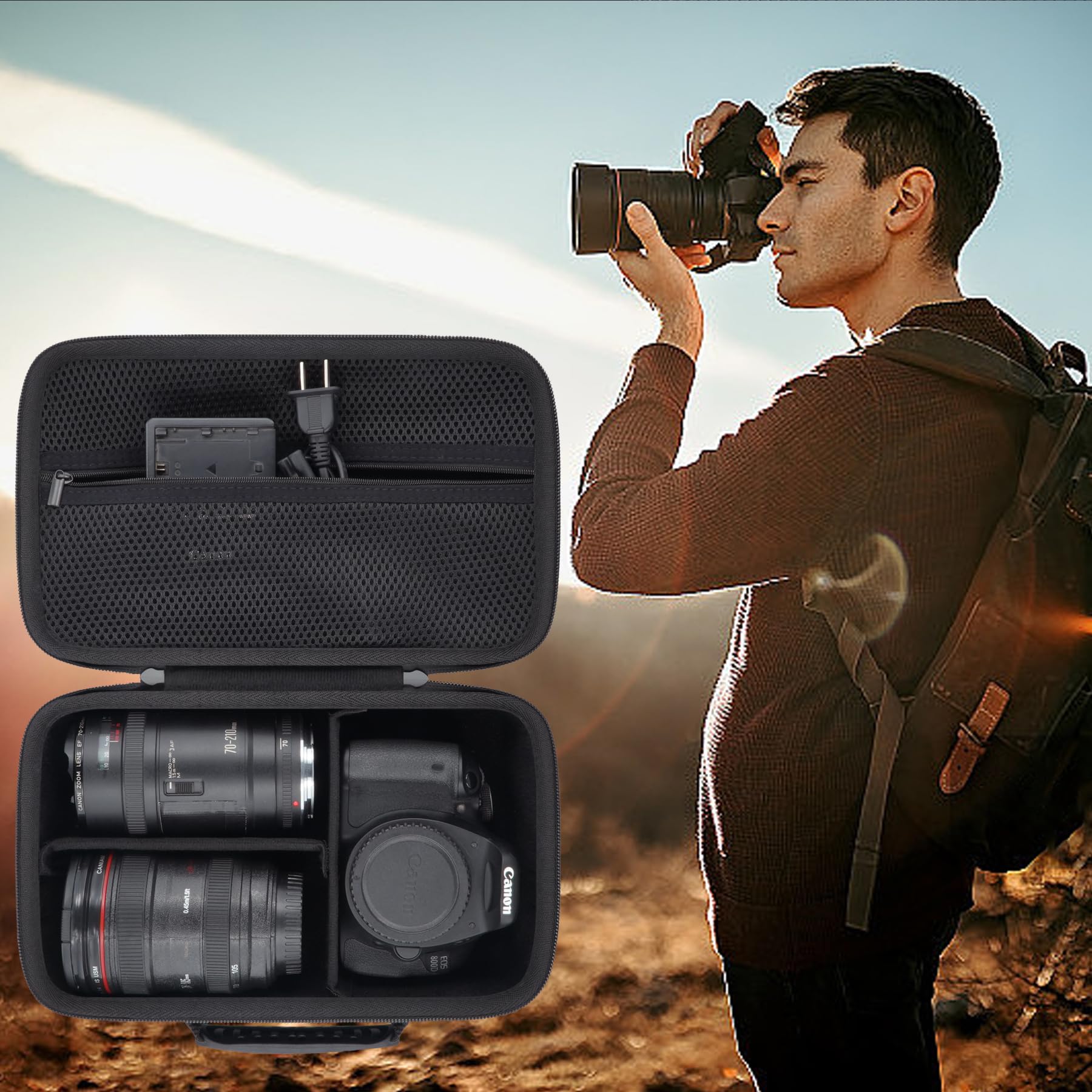 Khanka pour Canon EOS Rebel 2000D/4000D/1300D/R50/R100/R5/R7/R8/R6 Mark II/250D Appareil Photo DSLR - Boîtier de Transport Rigide, Housse de Voyage pour Canon EOS DSLR , Boîtier Uniquement (Noir)