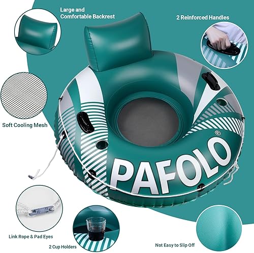 Miniatura 3 de Pool Float Adult, Inflatable River Tube Float, River Tubes for Floating Heavy Duty with Mesh Bottom, Comfortable Backrest & 2 Cup Holders & Durable