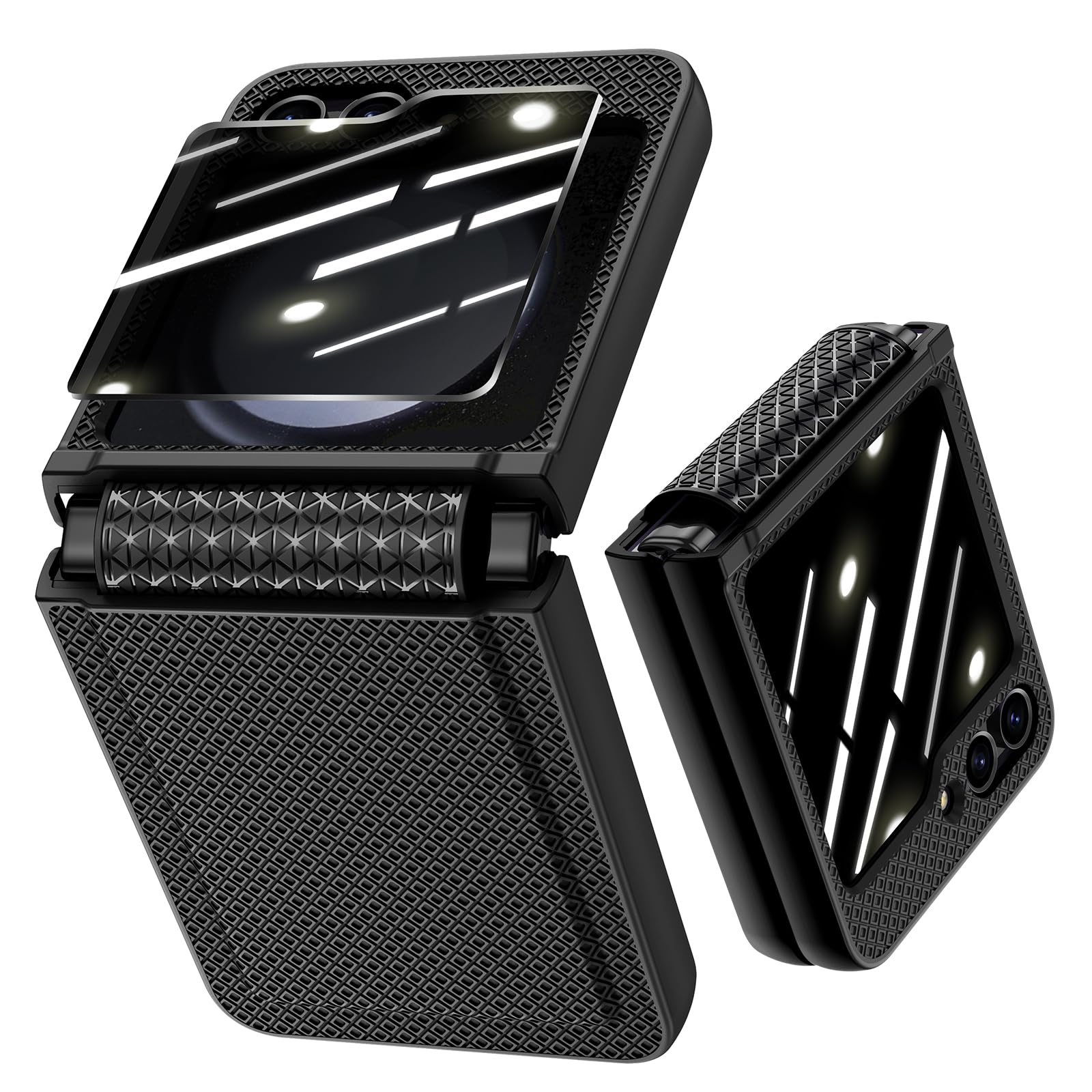 for Samsung Galaxy Z Flip 5 Case Anti-Peeping, [Built-in Back Privacy Screen Protector] [Hinge Protection], Slim Fit Non-Slip Stylish Texture Phone Cover Case for Galaxy Z Flip 5 5G (Black)