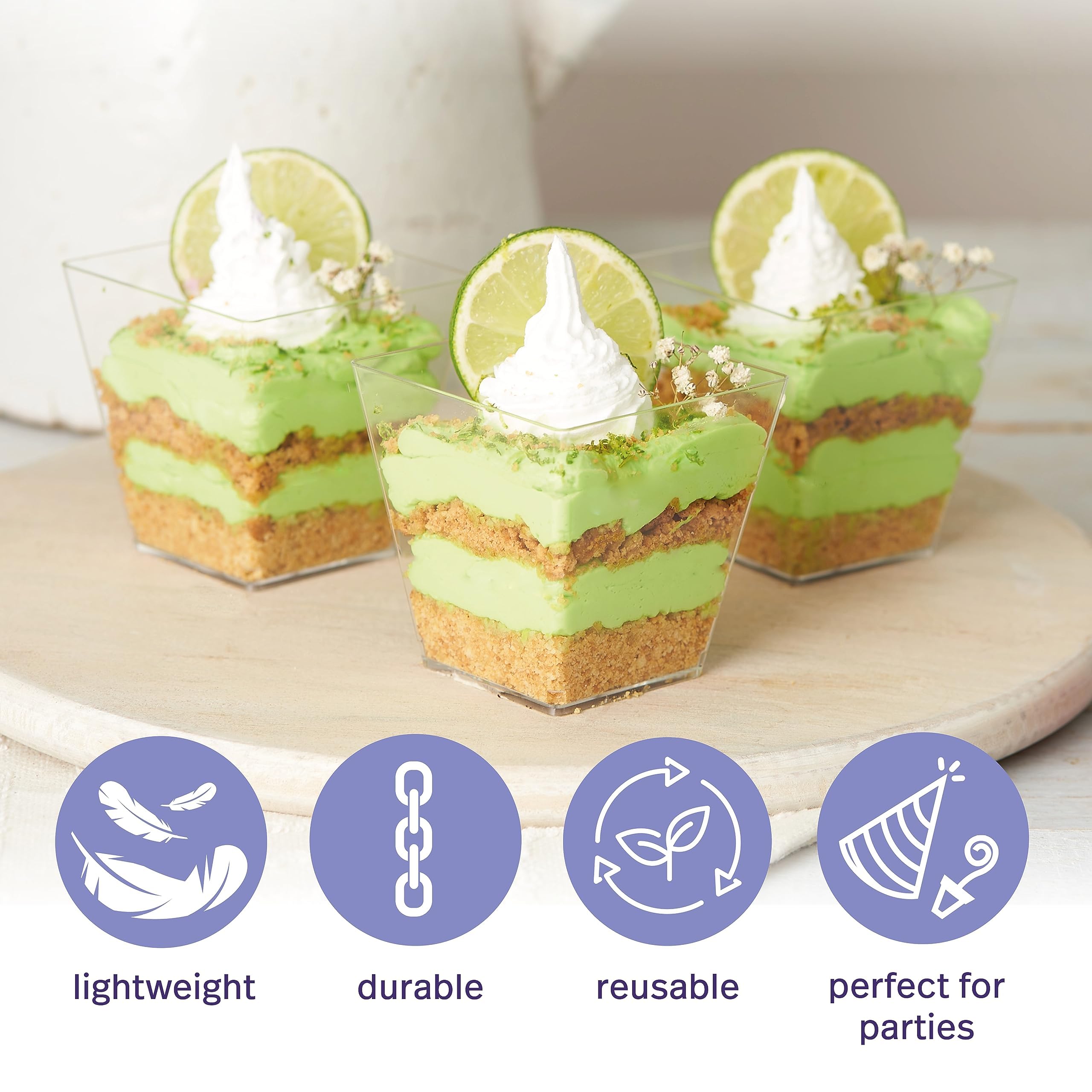 MATANA 240 Hartplastik Dessertschalen für Partys, Buffets (Quadratisch, 225ml) - Dessertgläser, Dessertbecher Eckig für Pudding, Nachtisch, Mousse, Tiramisu - Stabil & Mehrweg