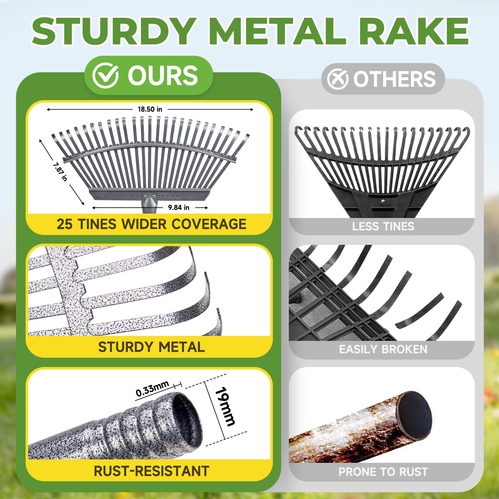 Wide Metal Rakes Snapklik.com : Rake For Leaves, 25 Tines 18 Inch Wide Metal Rake, 32 ...