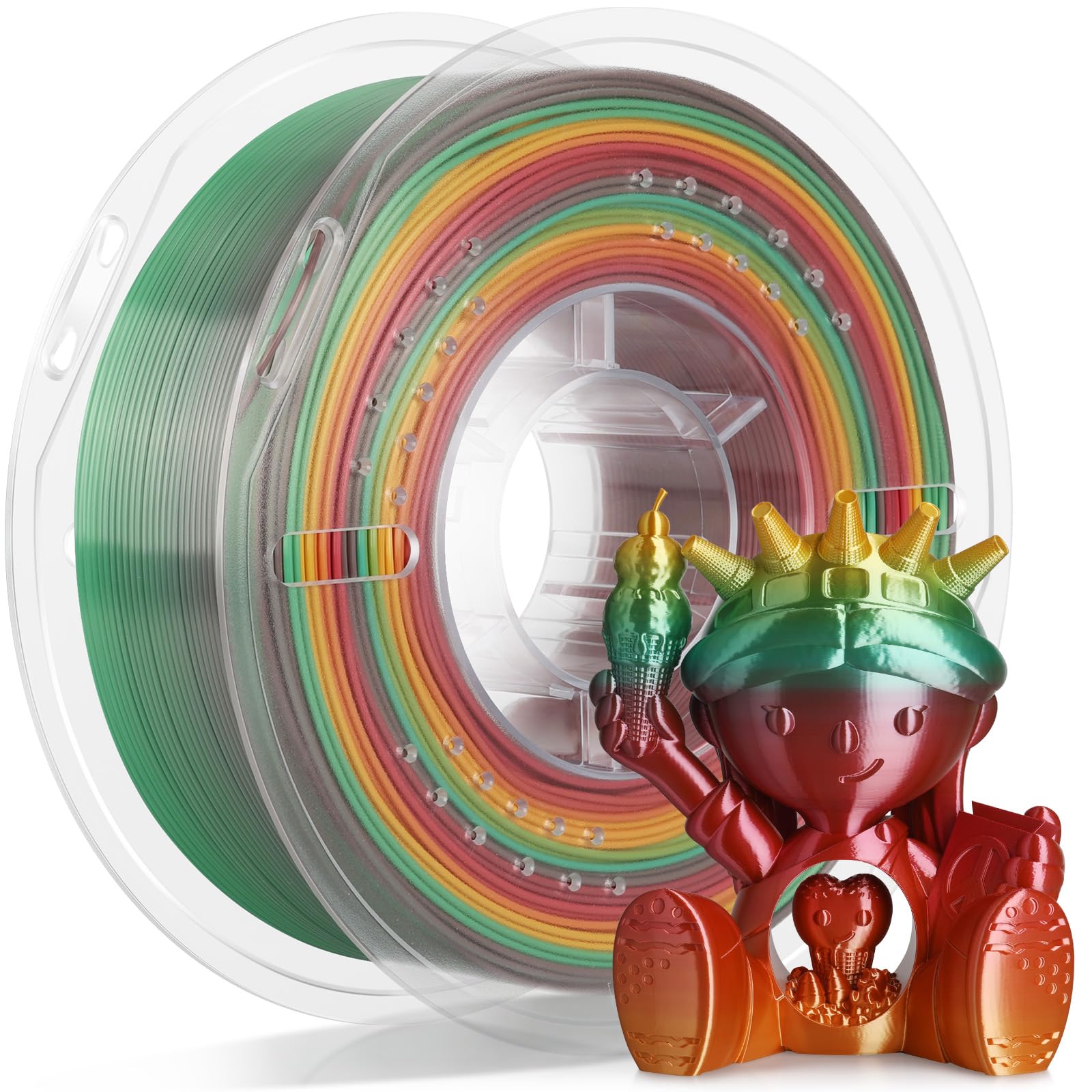 LANDU Silk Rainbow PLA Filament 1.75mm, 3D Printer Multicolor Filament, Color Changing Filament 1kg (2.2lbs) 1 Spool, Dimensional Accuracy +/- 0.02 mm