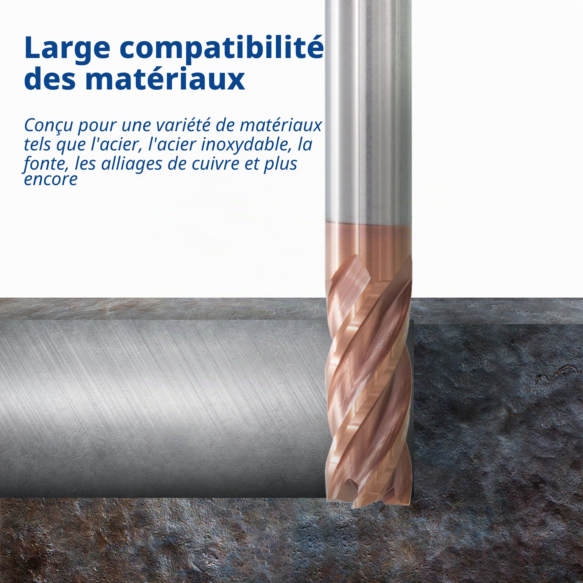 TJR Lot de 4 fraises en carbure de tungstène Uni Mill (6/8/10/12 mm) – Fraises en carbure micro-grains TiAlN pour acier, acier inoxydable, fonte – Fraisage CNC, coupe précise