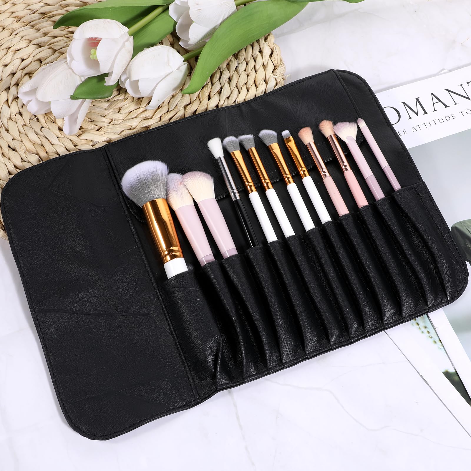 Black Makeup Brush Bag, PU Leather Makeup Brush Holder Travel - Image 4