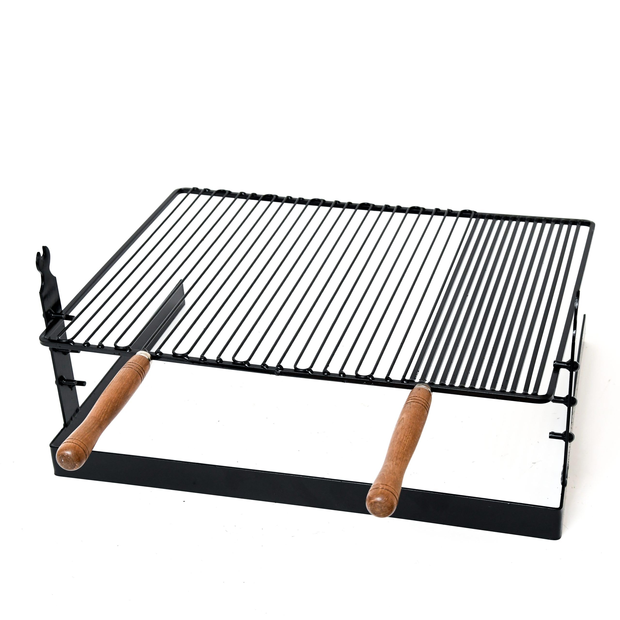 Griglia in ferro battuto con sostegno regolabile per tre altezze 50 × 70 × 32 cm